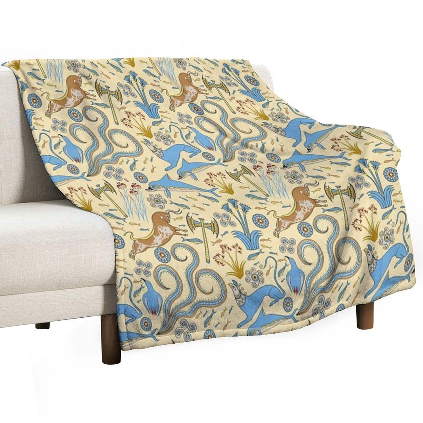 Minoan Fresco Motifs Pattern Shrink-resistant Throw Blanket
