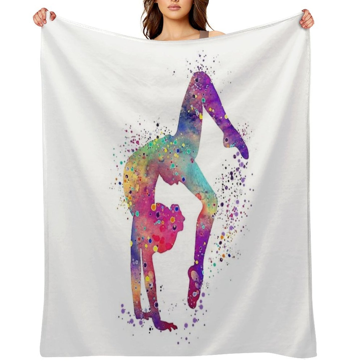 Gymnastics Girl Tumbling Colorful Watercolor Art Gift Sustainable Throw Blanket
