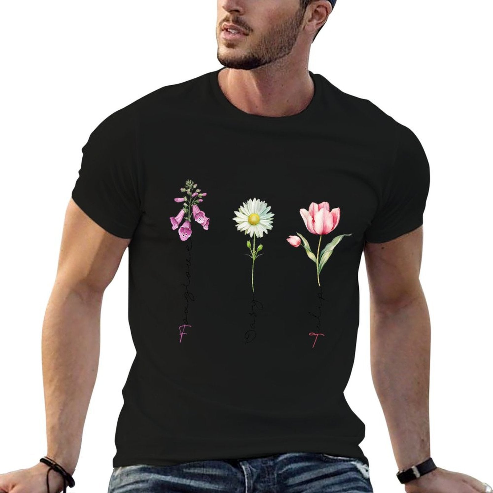 Foxglove Daisy Tulip Floral Funny Political  Easy-care T-Shirt