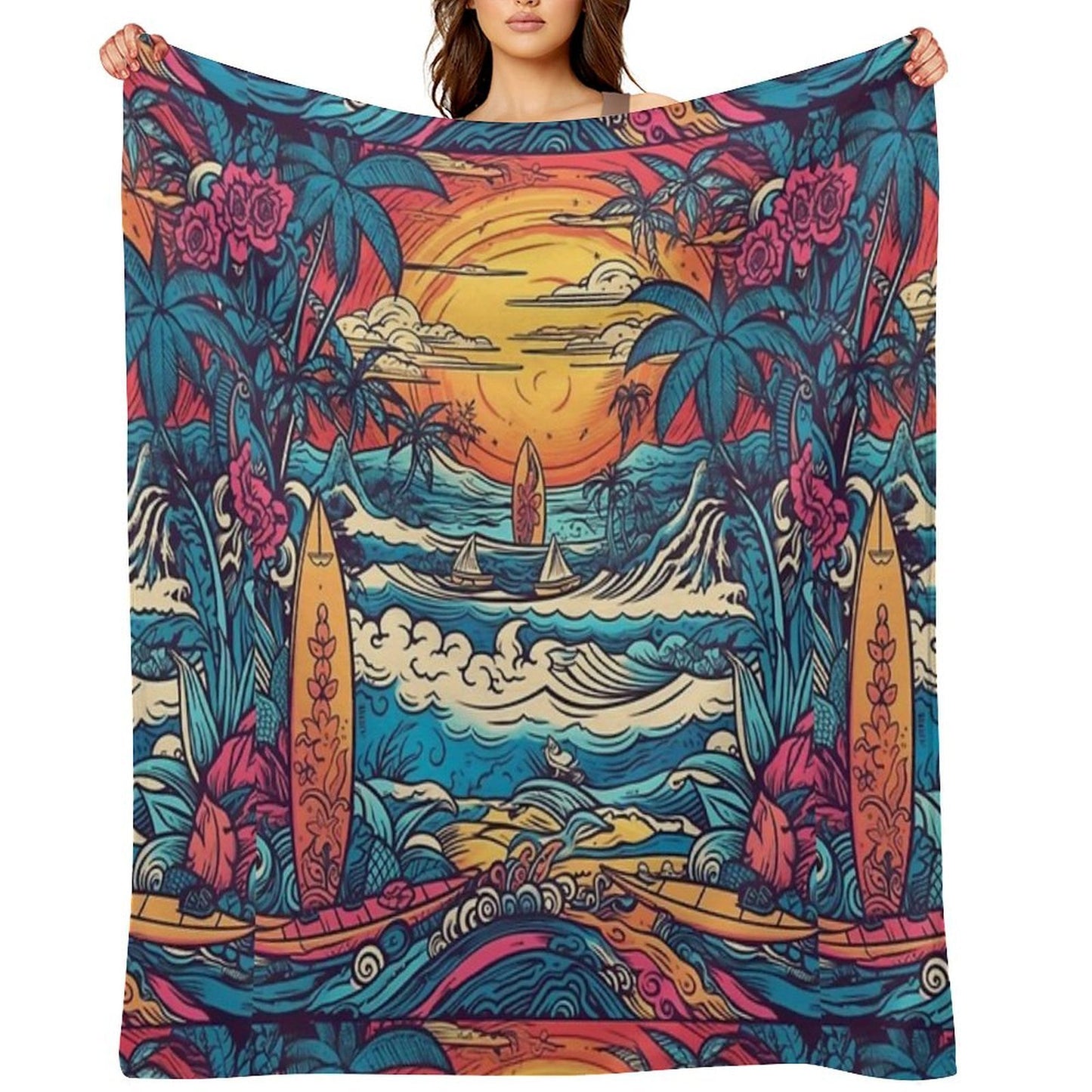Surf Tribe – Popular Art, Vintage Style Surfing Gift Velvety-soft Throw Blanket