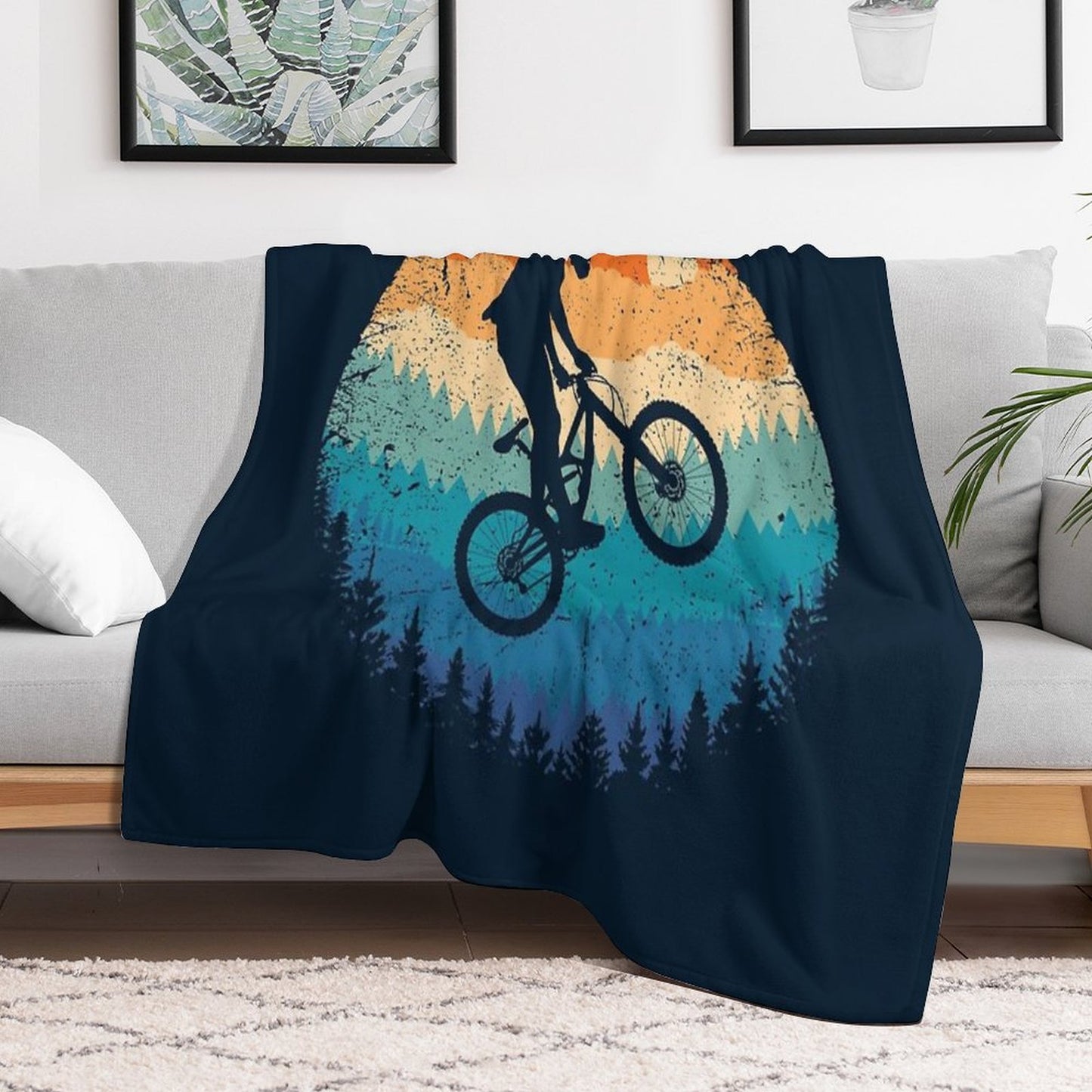 Mountain Biking Retro Machine-washable Throw Blanket