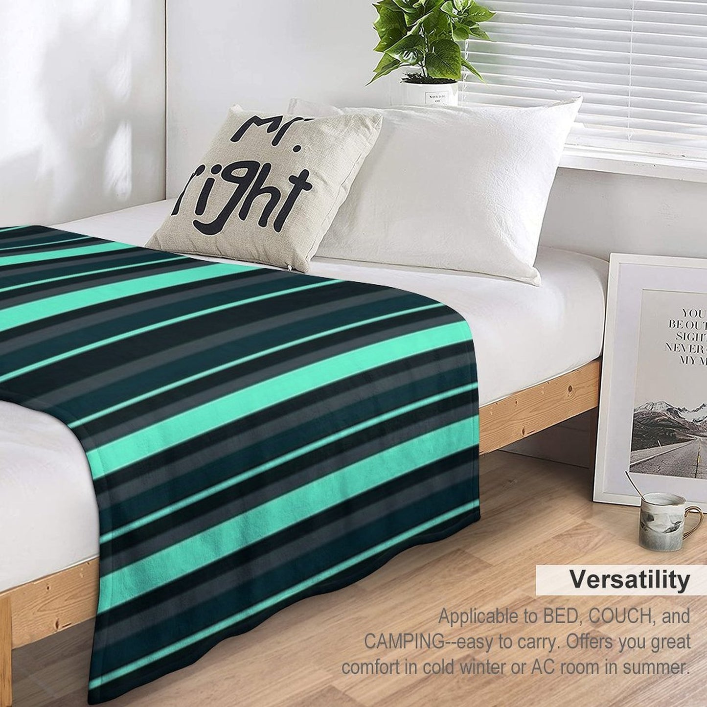 Teal Stripes Multi-functional Throw Blanket
