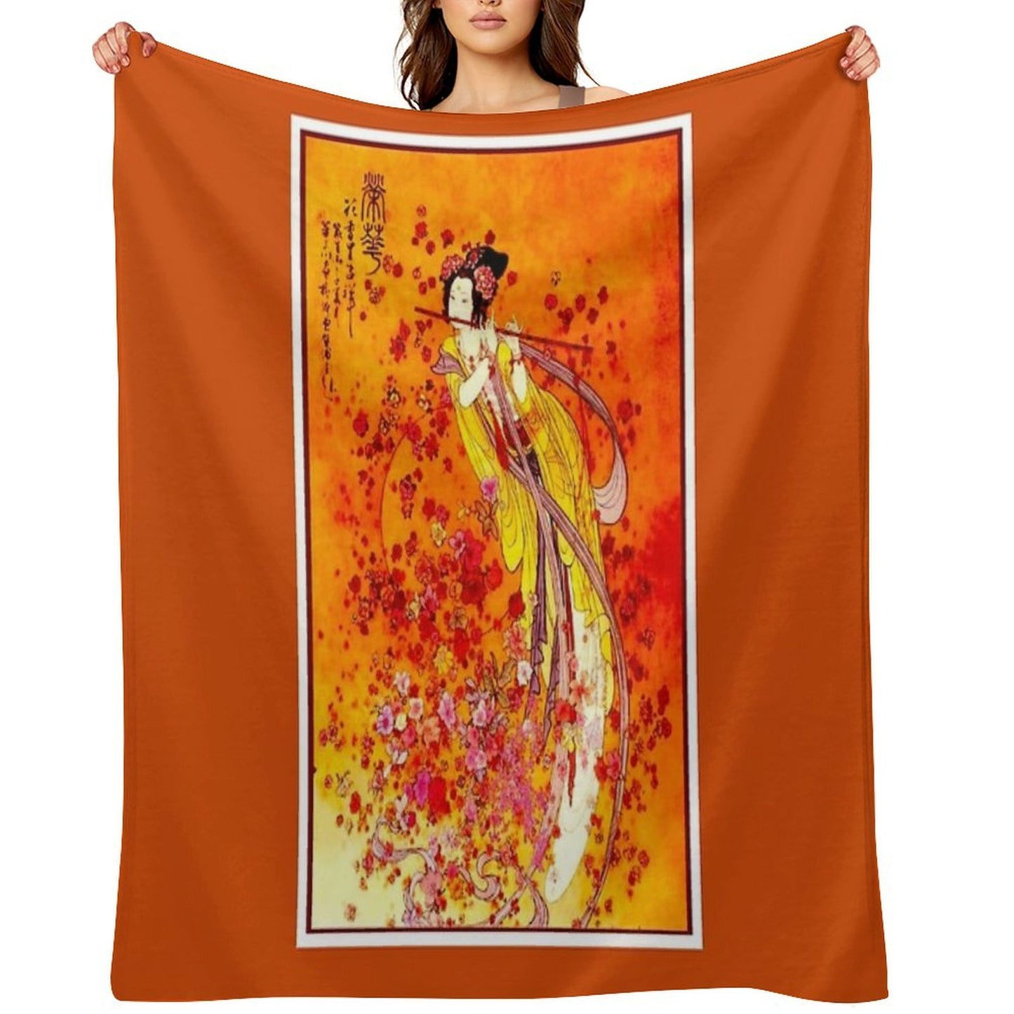 JAPANESE GEISHA PLAYING FLUTE Vintage Tourism Print All-season Throw Blanket