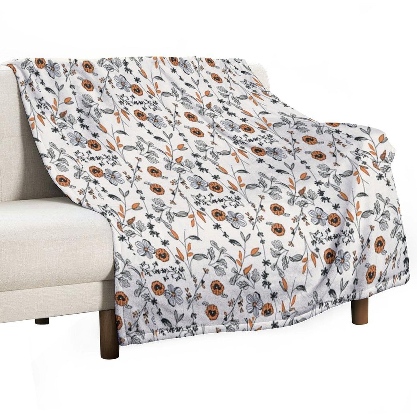 Orange Flower Pattern Sustainable Throw Blanket