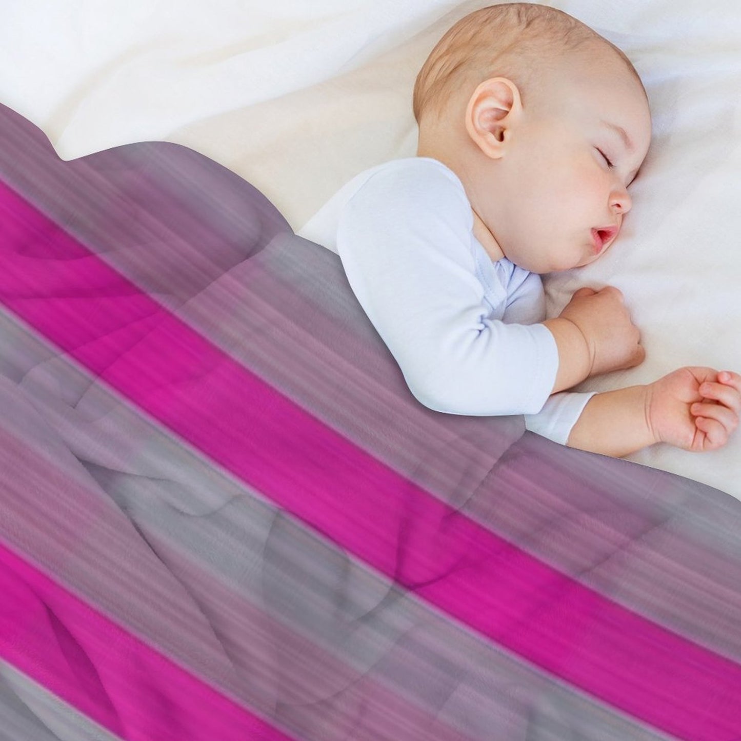 Bright Pink Silver Fabric Lines Pattern Easy Care Throw Blanket