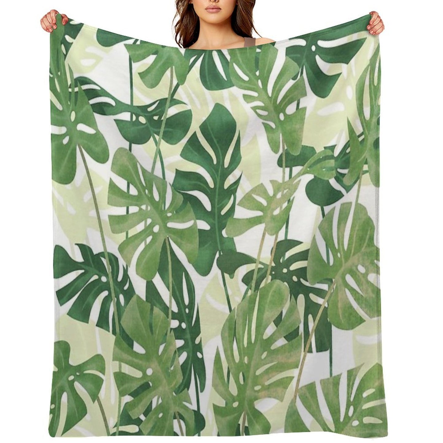 Vintage Monstera Leaves Eco-conscious Throw Blanket
