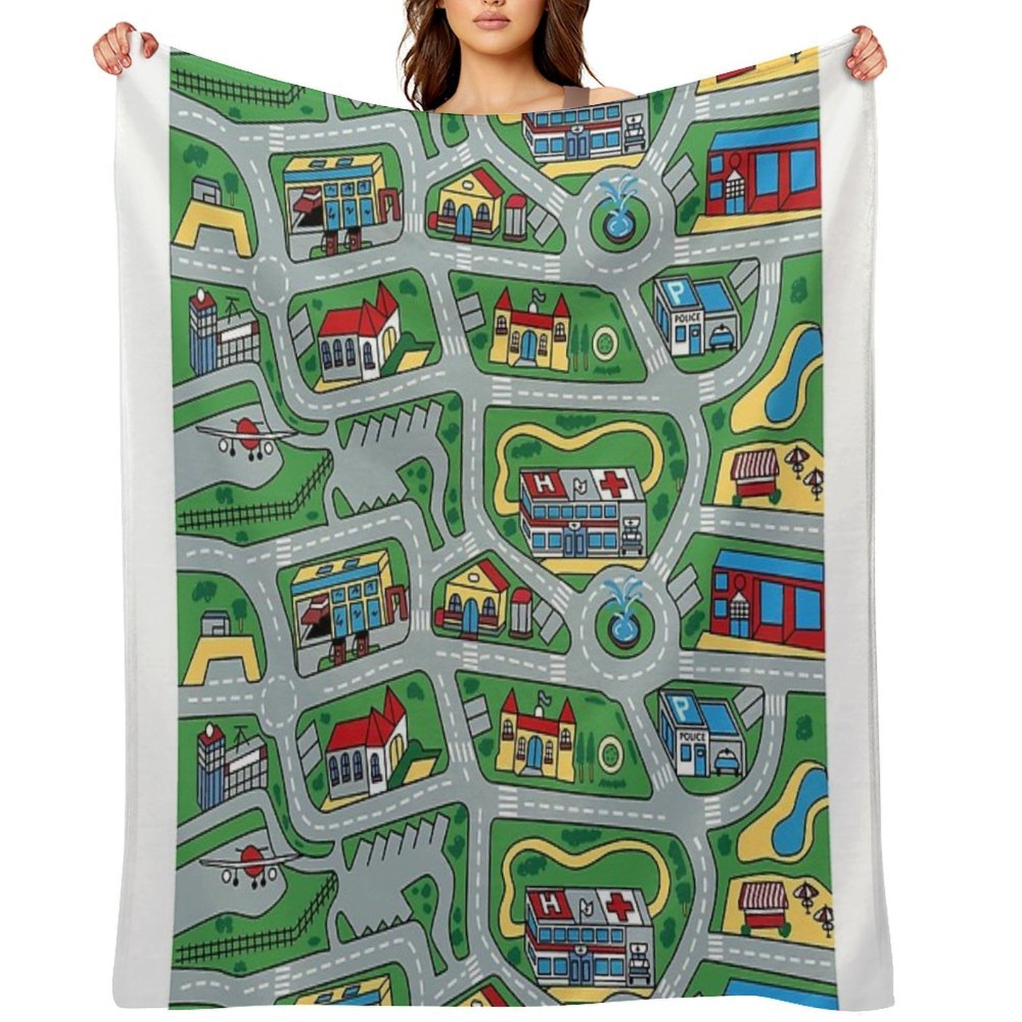 Car City Carpet Road Rug 90s Nostalgic Toy Premium Throw Blanket