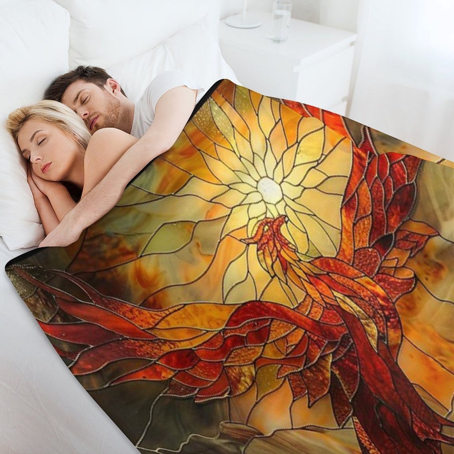 Glorious Phoenix Staine Glass Easy Care Throw Blanket