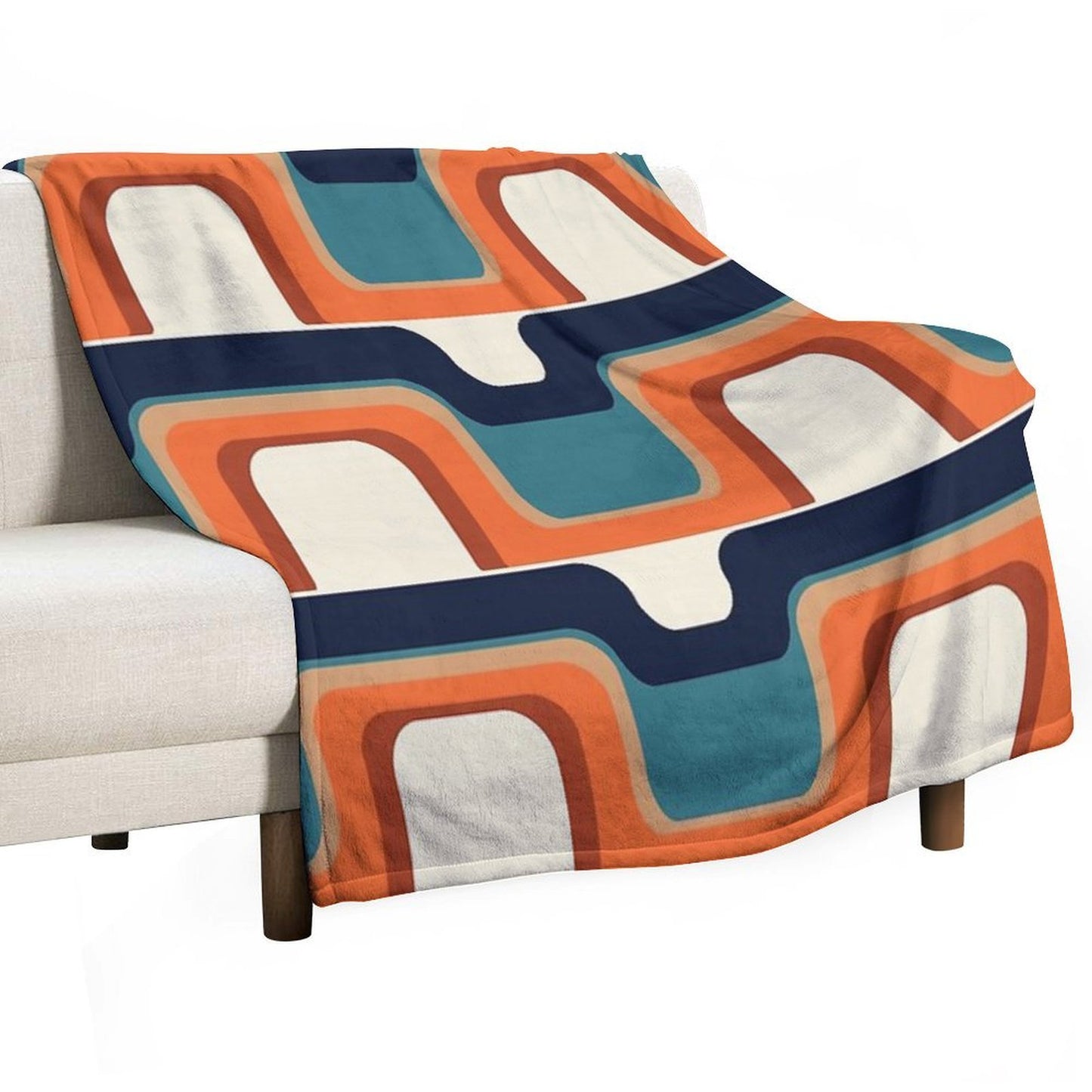 Mid-Century Modern Meets 1970s Orange & Blue Wrinkle-free Throw Blanket