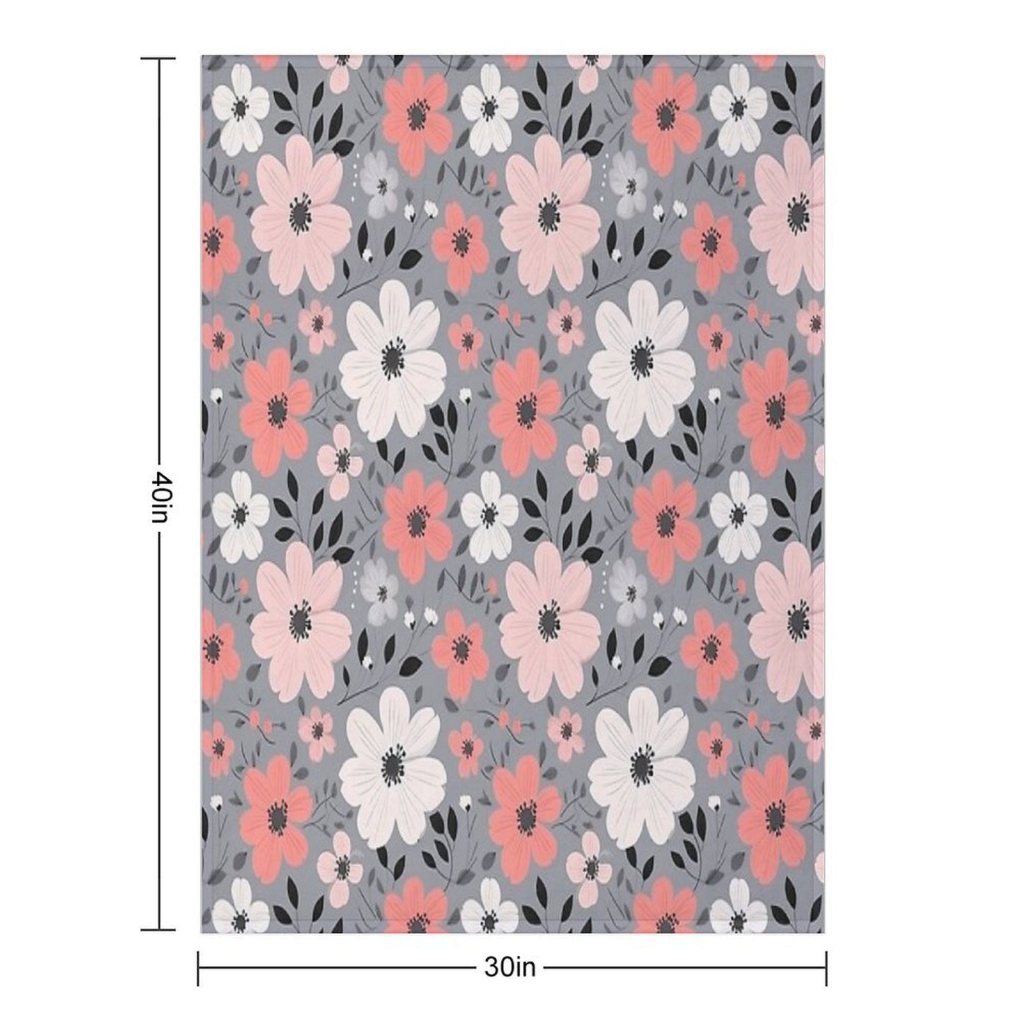 Pink Salmon White Grey Flowers Grey Background Pattern Velvety-soft Throw Blanket