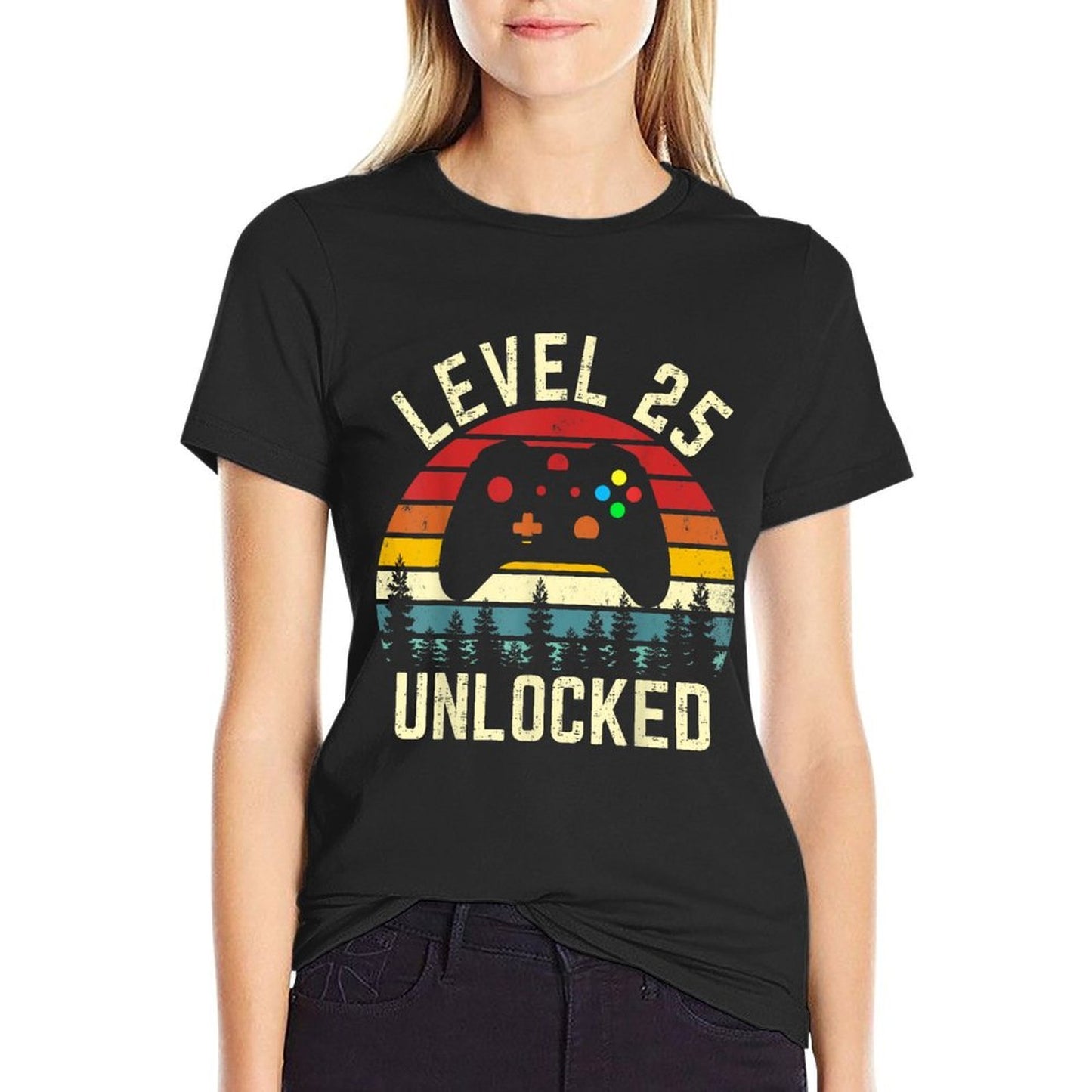 Vintage Level 25 Unlocked Funny Video Gamer 25th Birthday Durable T-Shirt