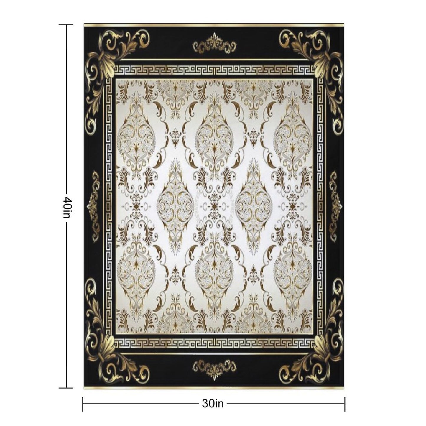 Ornate Baroque Cream Gold Black Greek Key Floral Sustainable Throw Blanket