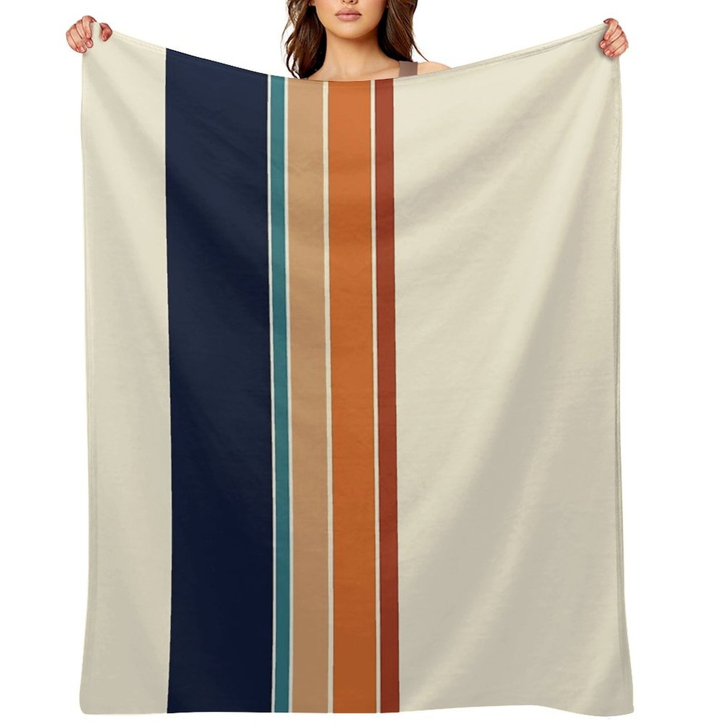 Retro Vertical Stripes Orange Rust Blue Shrink-resistant Throw Blanket