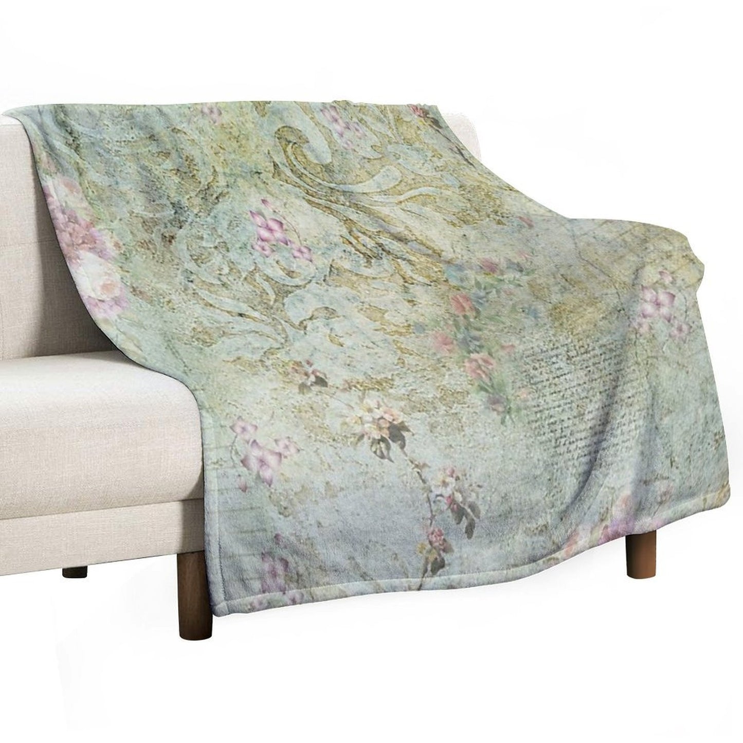 Vintage French Floral Wallpaper All-season Throw Blanket