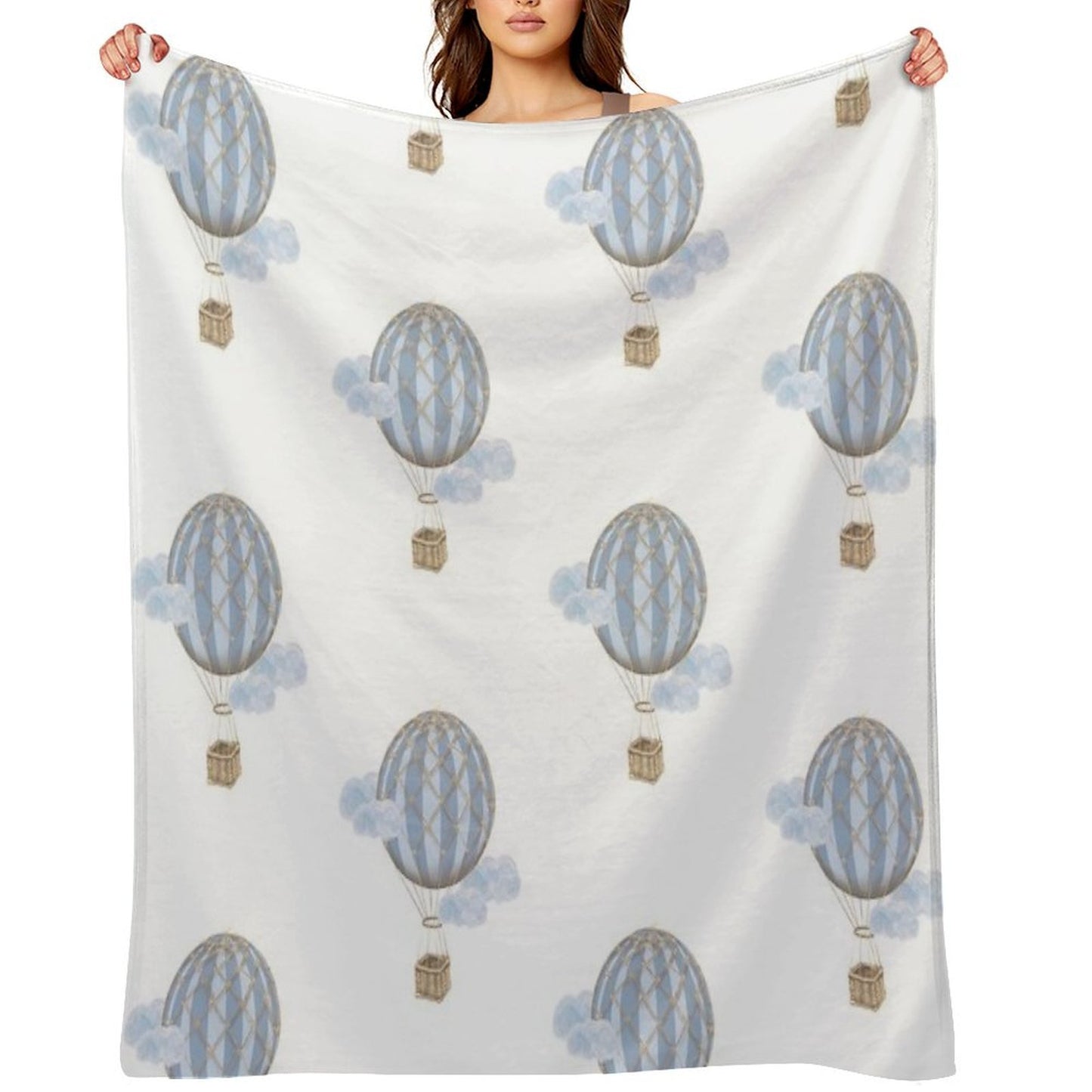 Blue Vintage Hot Air Balloon Sustainable Throw Blanket