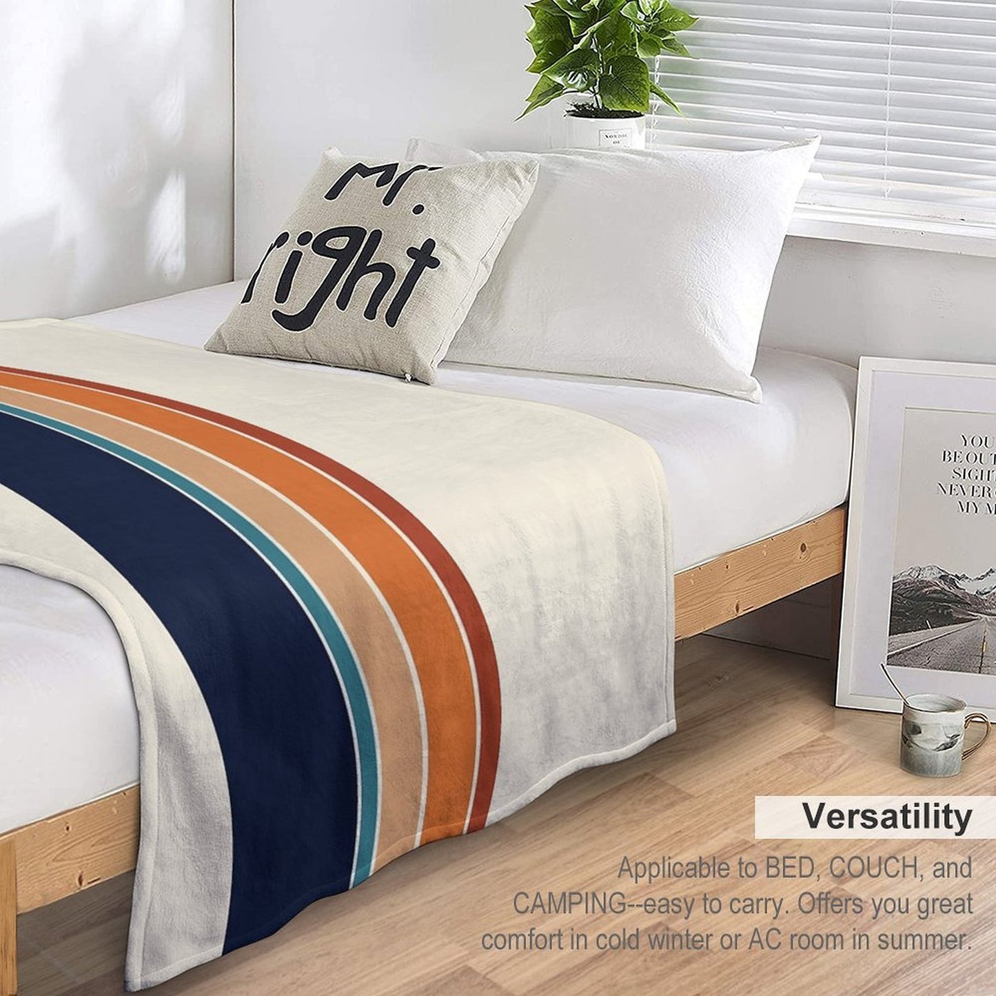 Retro Vertical Stripes Orange Rust Blue Shrink-resistant Throw Blanket