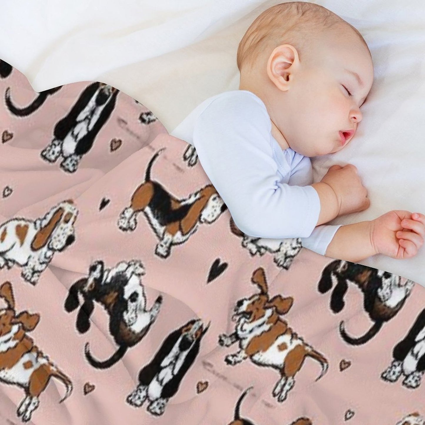Basset Buddies on Pale Pink Compact Throw Blanket