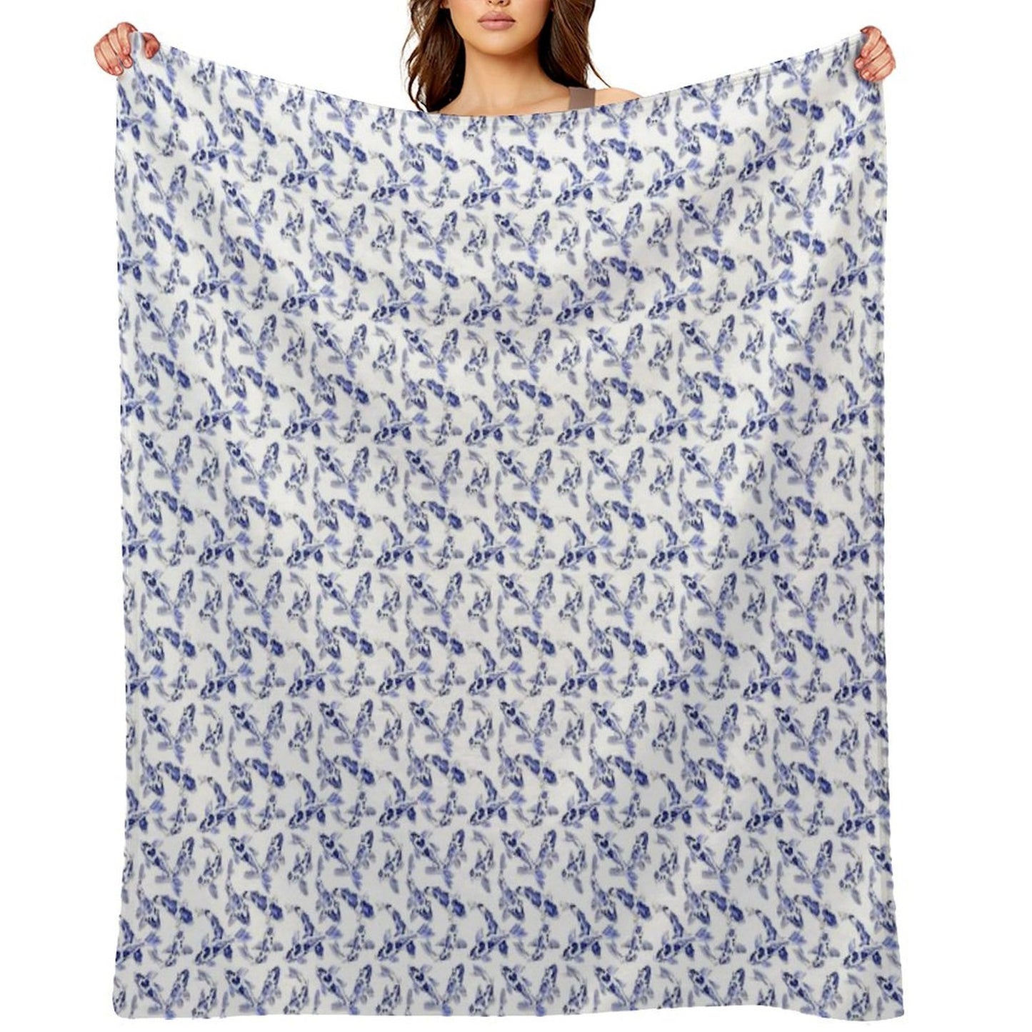 Blue And White Koi Fish Artwork – Zen Wall Decor for Home & Office Versatility Throw Blanket