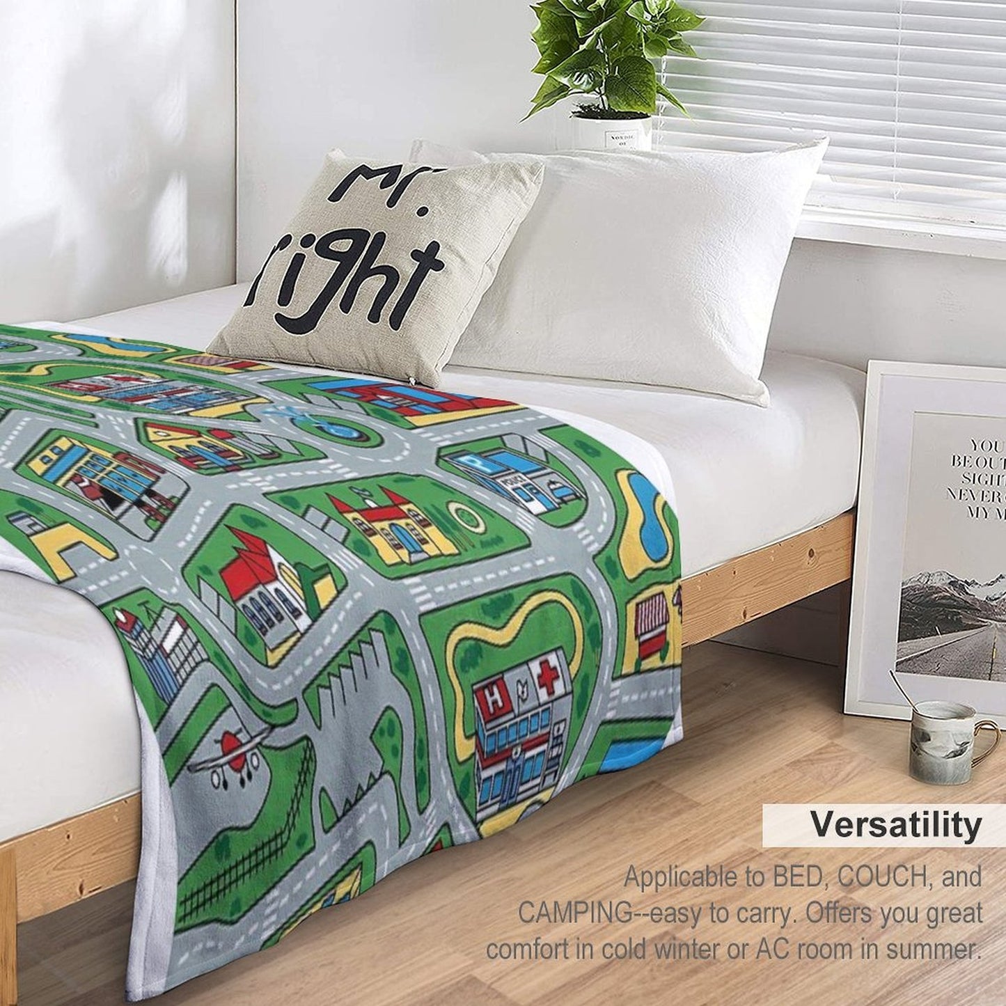 Car City Carpet Road Rug 90s Nostalgic Toy Premium Throw Blanket