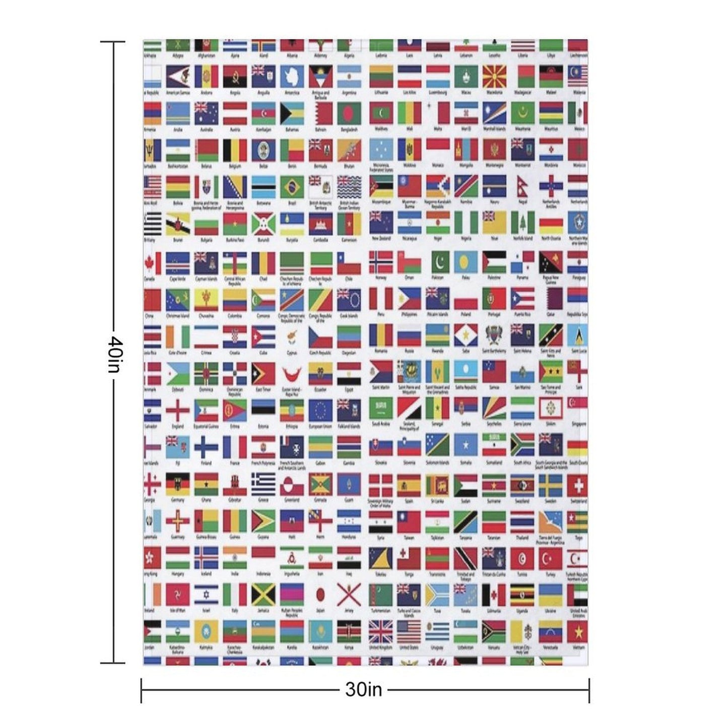 World Flags with Country Names Plush Throw Blanket