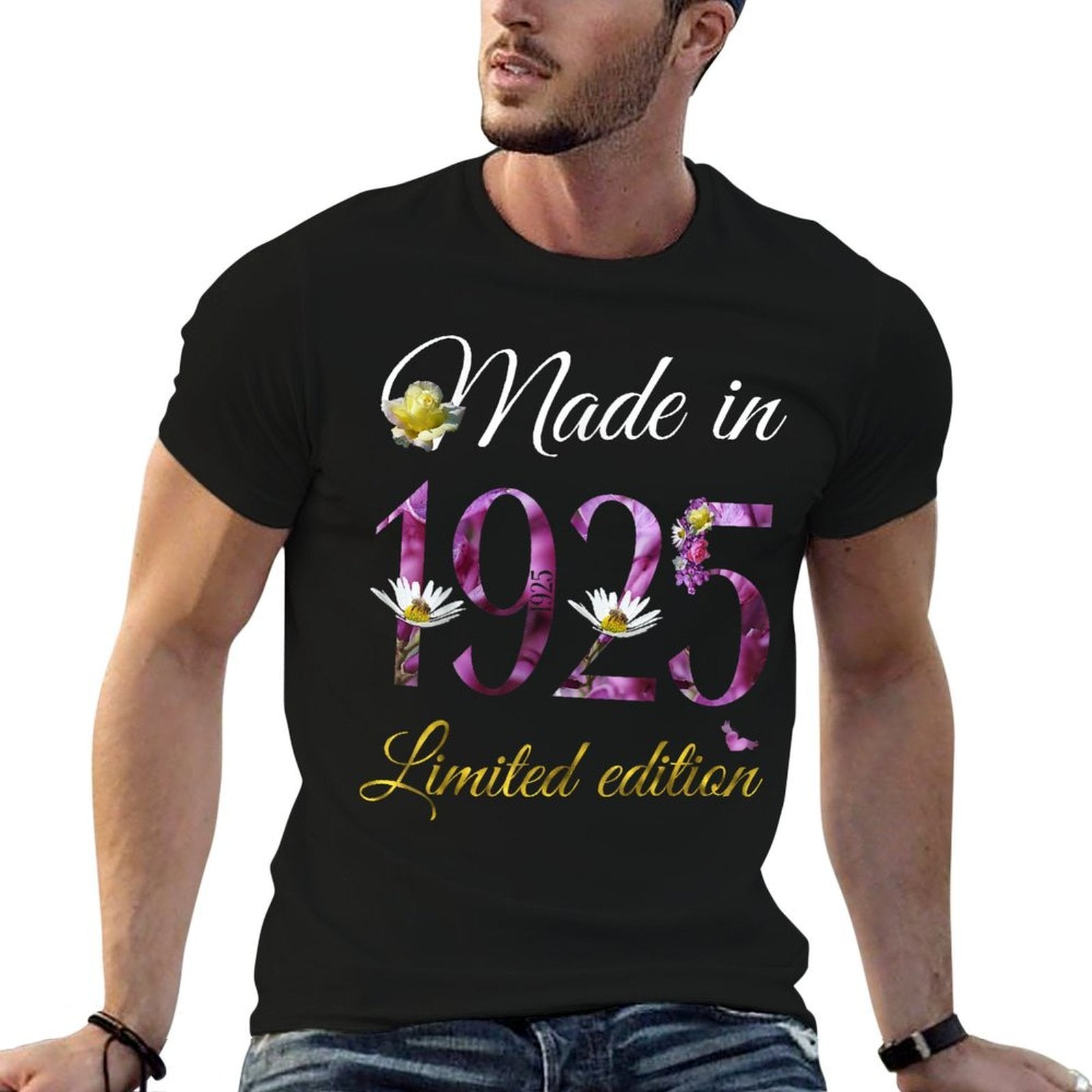 Made in 1925 - 100 Year Old Floral 1925 100th Birthday Gift  Stretchy T-Shirt