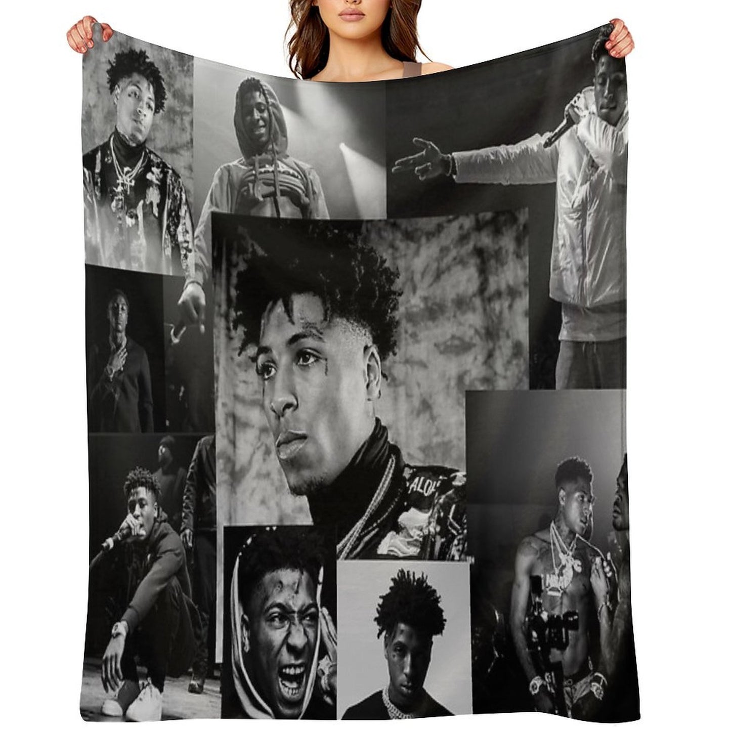 Youngboy B&W Never Broke Again Collage Wrinkle-free Throw Blanket