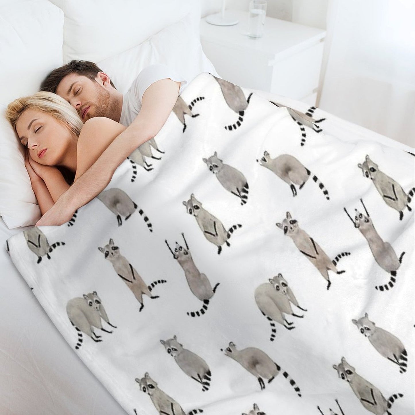 Raccoon Pattern Eco-conscious Throw Blanket
