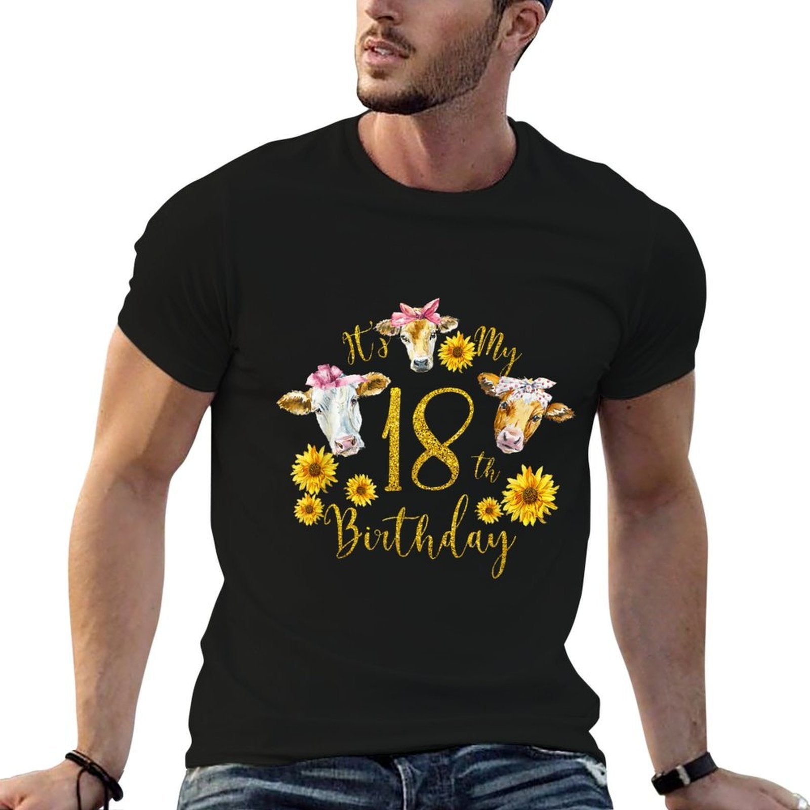 Sunflower Cow Its My 18th Birthday 18 Year Old Gifts  Moisture-wicking T-Shirt