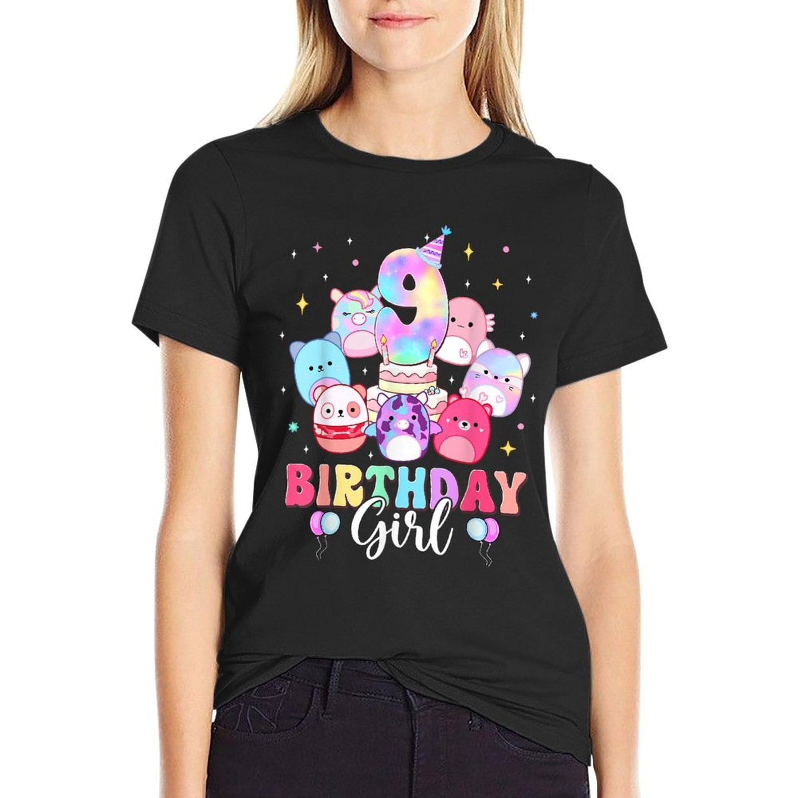 Happy Birthday Girl Squish Squad Mallow Girls 9th Birthday  Relaxed-fit T-Shirt