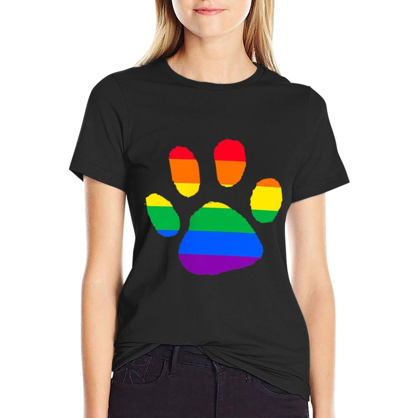 Dog Paw Rainbow Pocket LGBT Gay Pride Month Lesbian Puppy Cotton T-Shirt