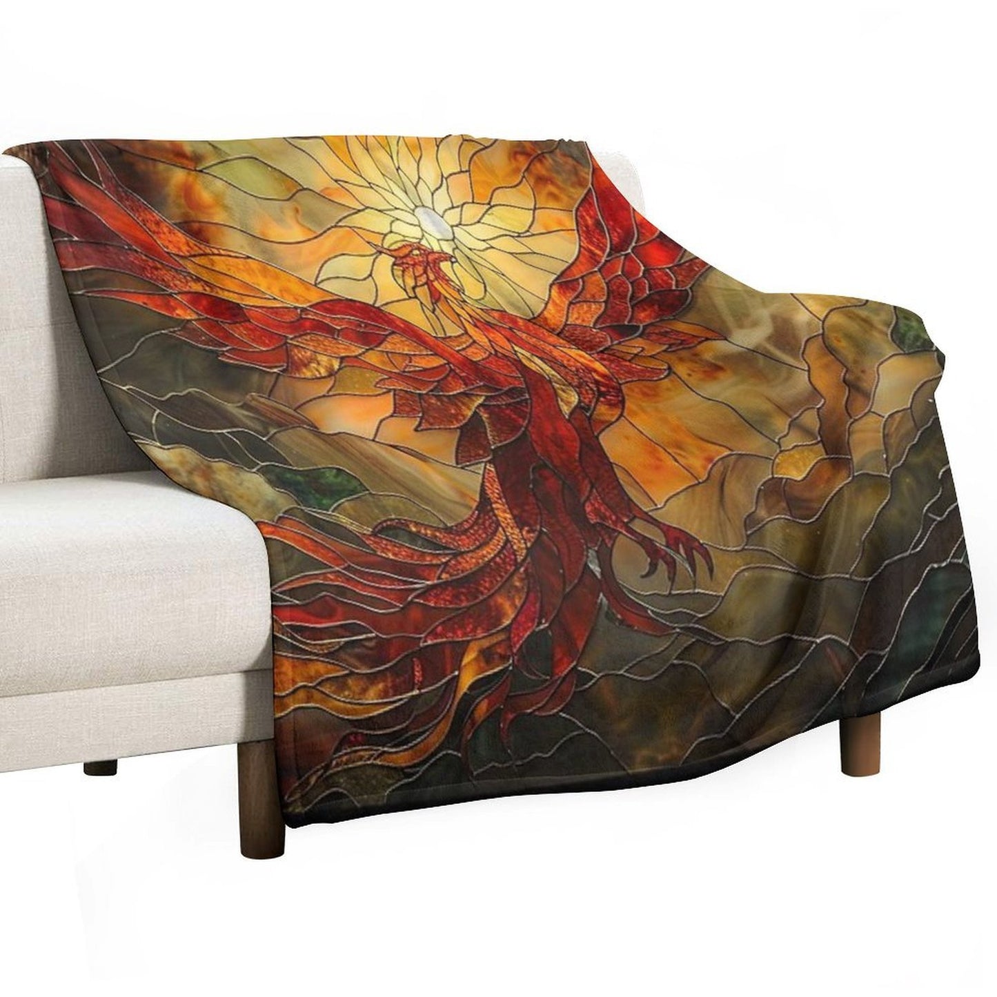 Glorious Phoenix Staine Glass Easy Care Throw Blanket