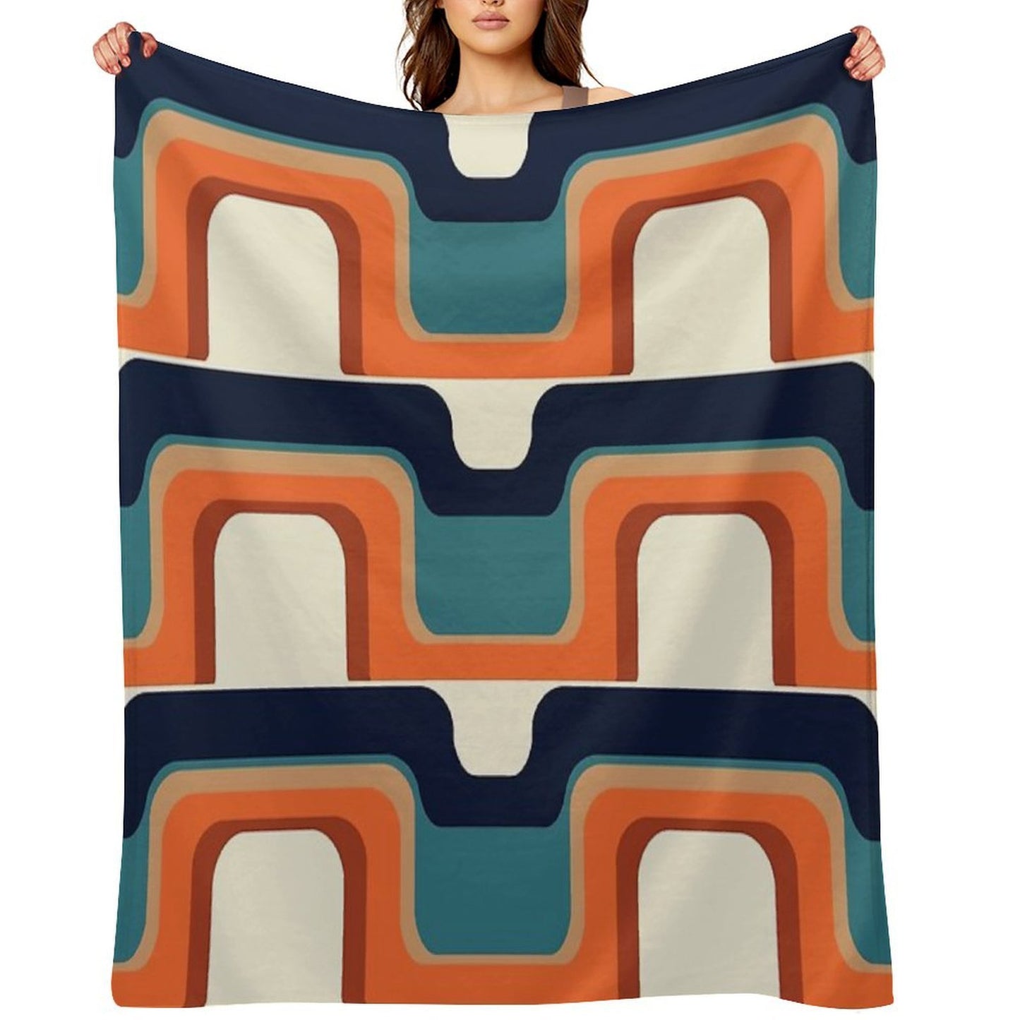 Mid-Century Modern Meets 1970s Orange & Blue Wrinkle-free Throw Blanket