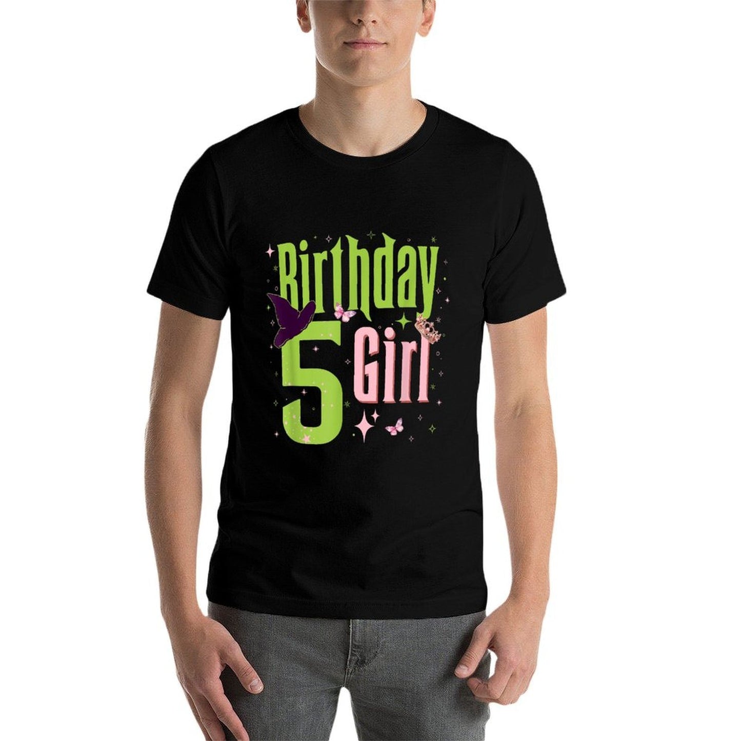 5Th Birthday Witch Pink And Green 5 Year Old Birthday Girl High-quality Stitching T-Shirt
