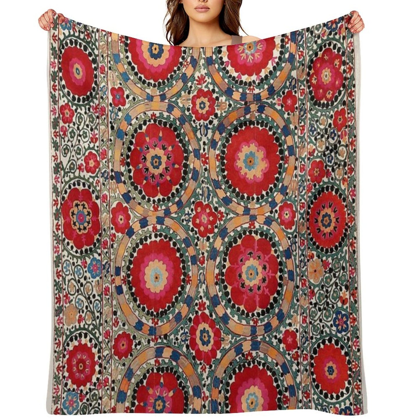 Karabag Suzani Uzbekistan Embroidery Print Wrinkle-free Throw Blanket