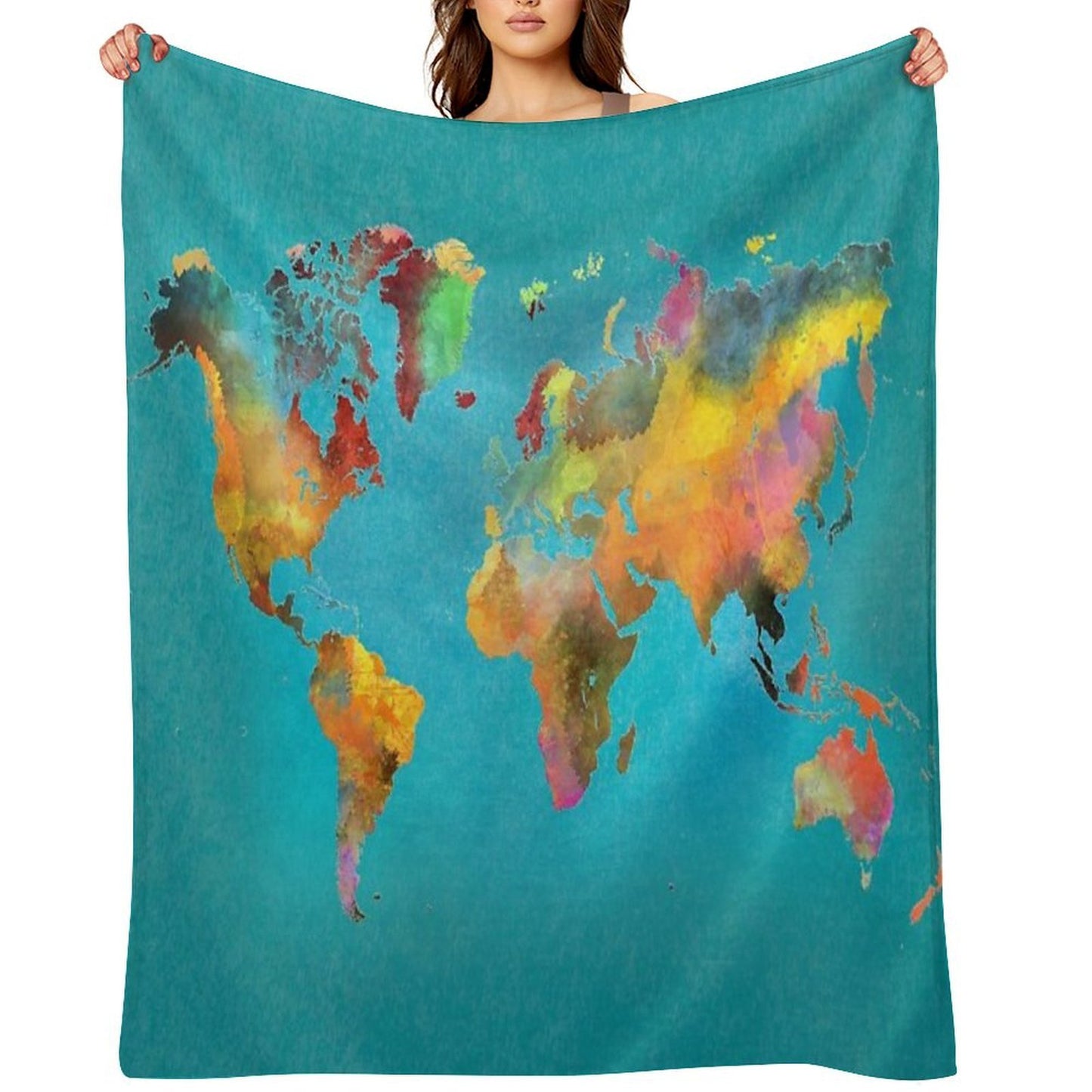 World Map Blue Velvety-soft Throw Blanket