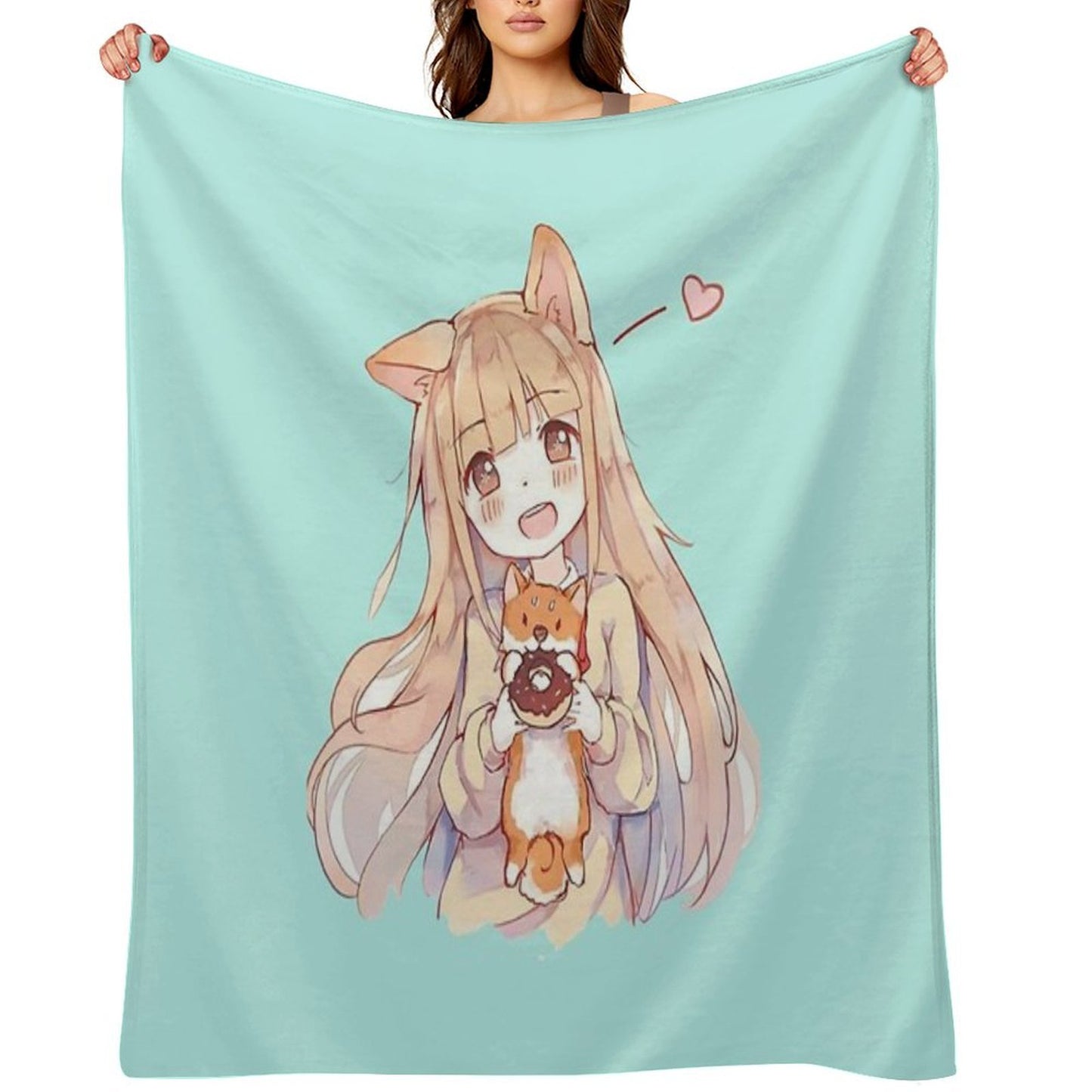 Kawaii Anime Girl Easy Care Throw Blanket