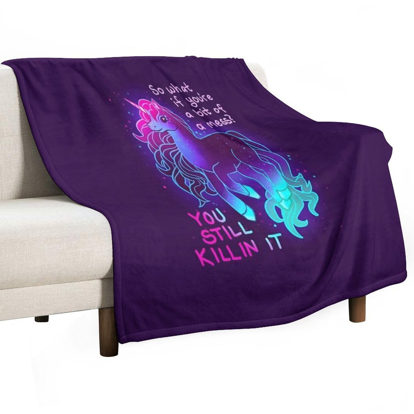 YOU STILL KILLIN IT Neon Unicorn Machine-washable Throw Blanket