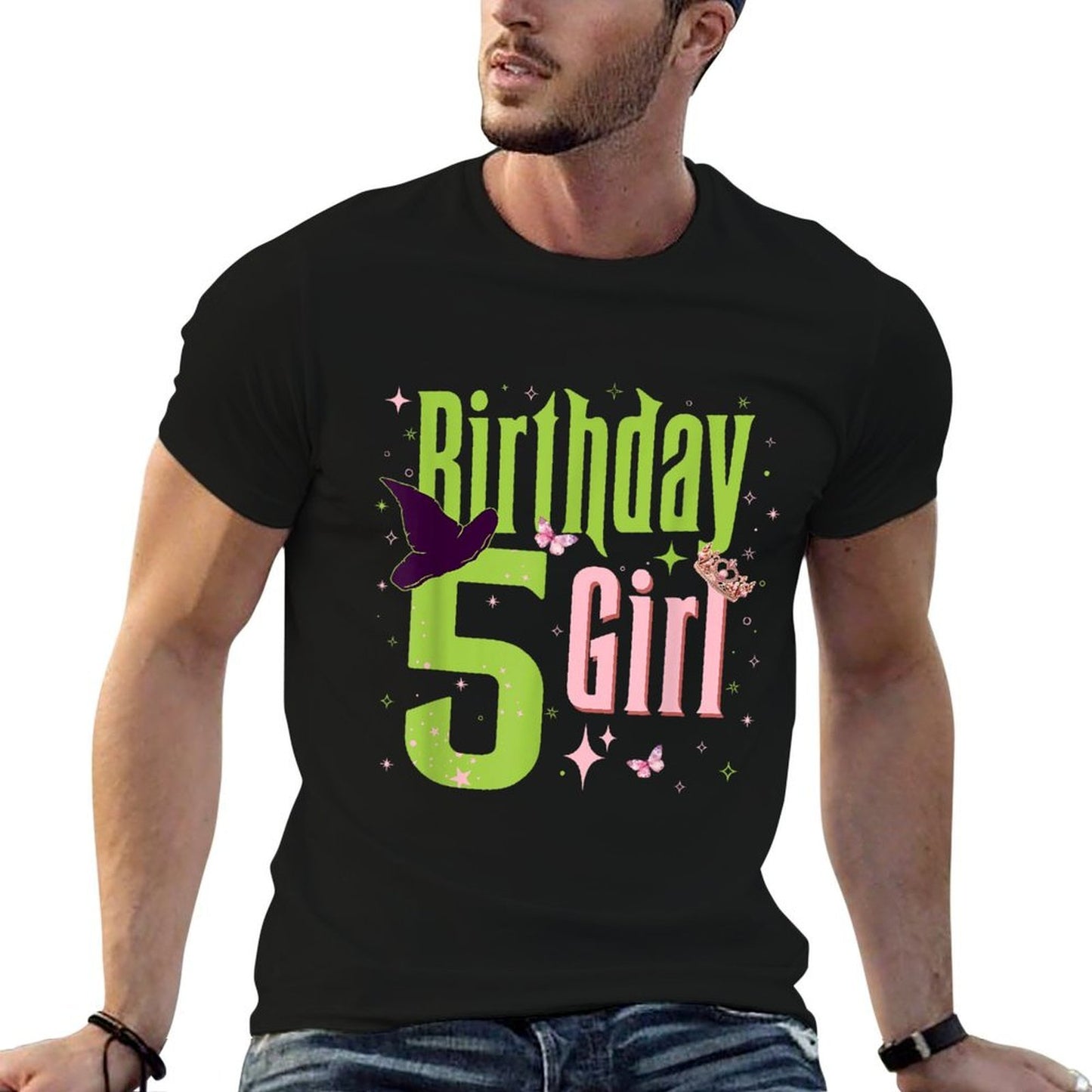 5Th Birthday Witch Pink And Green 5 Year Old Birthday Girl High-quality Stitching T-Shirt