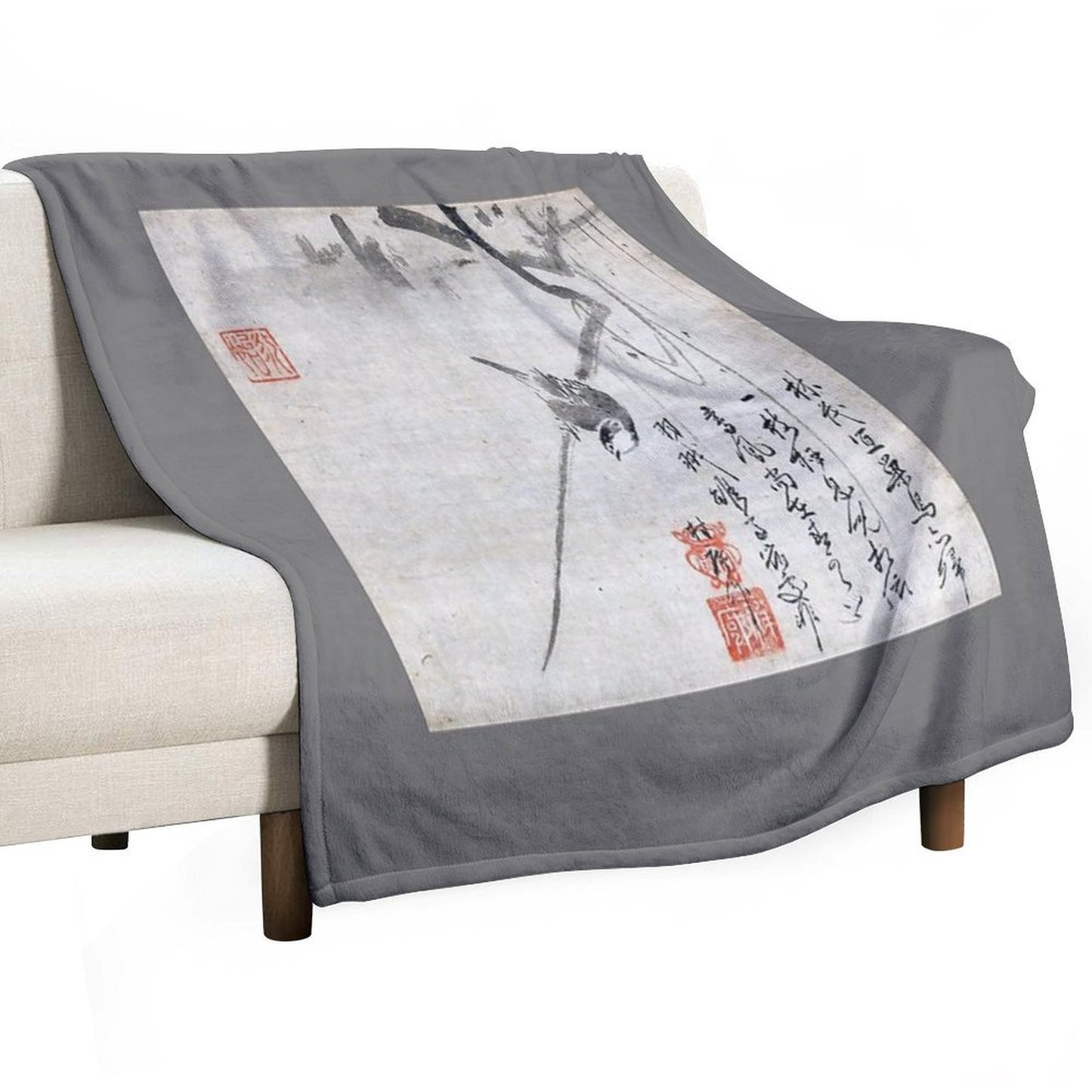 Bird on A Branch (Restored Japanese Artwork) Comfort Throw Blanket
