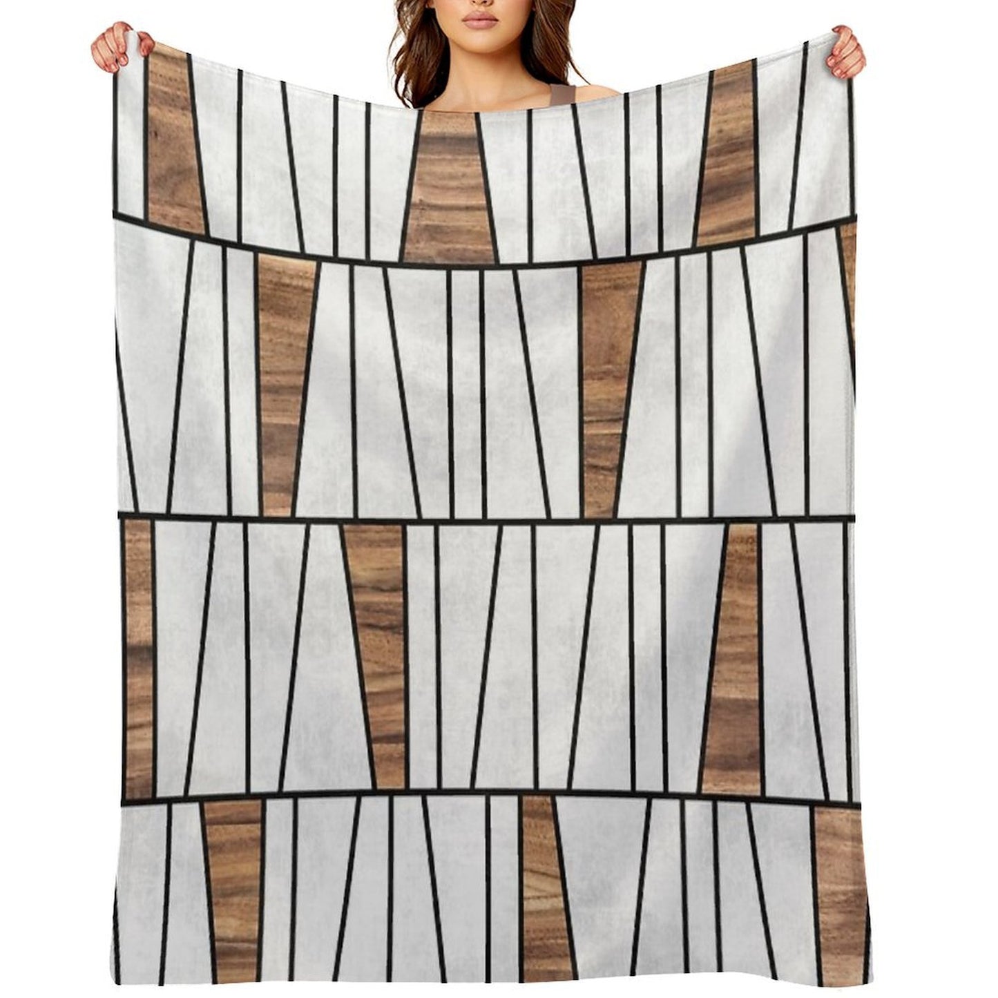 Mid-Century Modern Pattern No.4 - Concrete And Wood Premium Throw Blanket