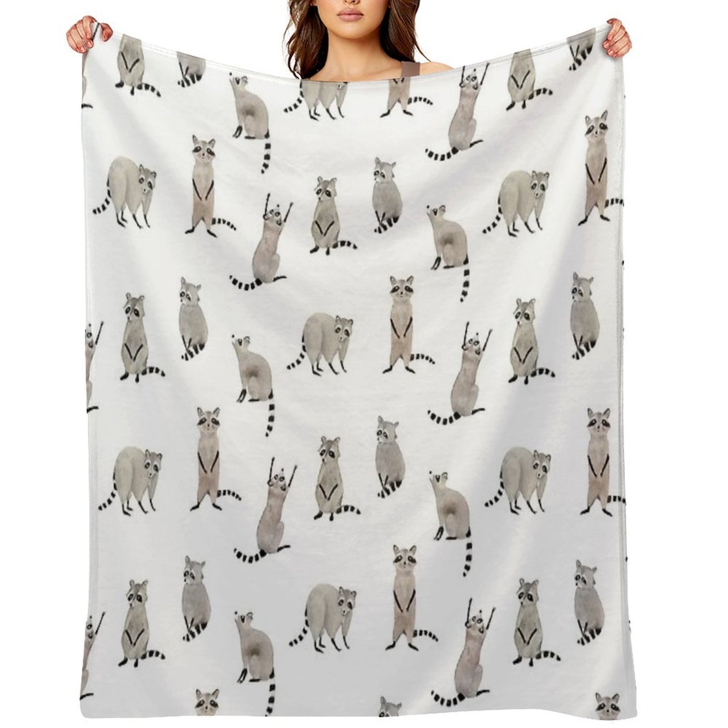Raccoon Pattern Eco-conscious Throw Blanket