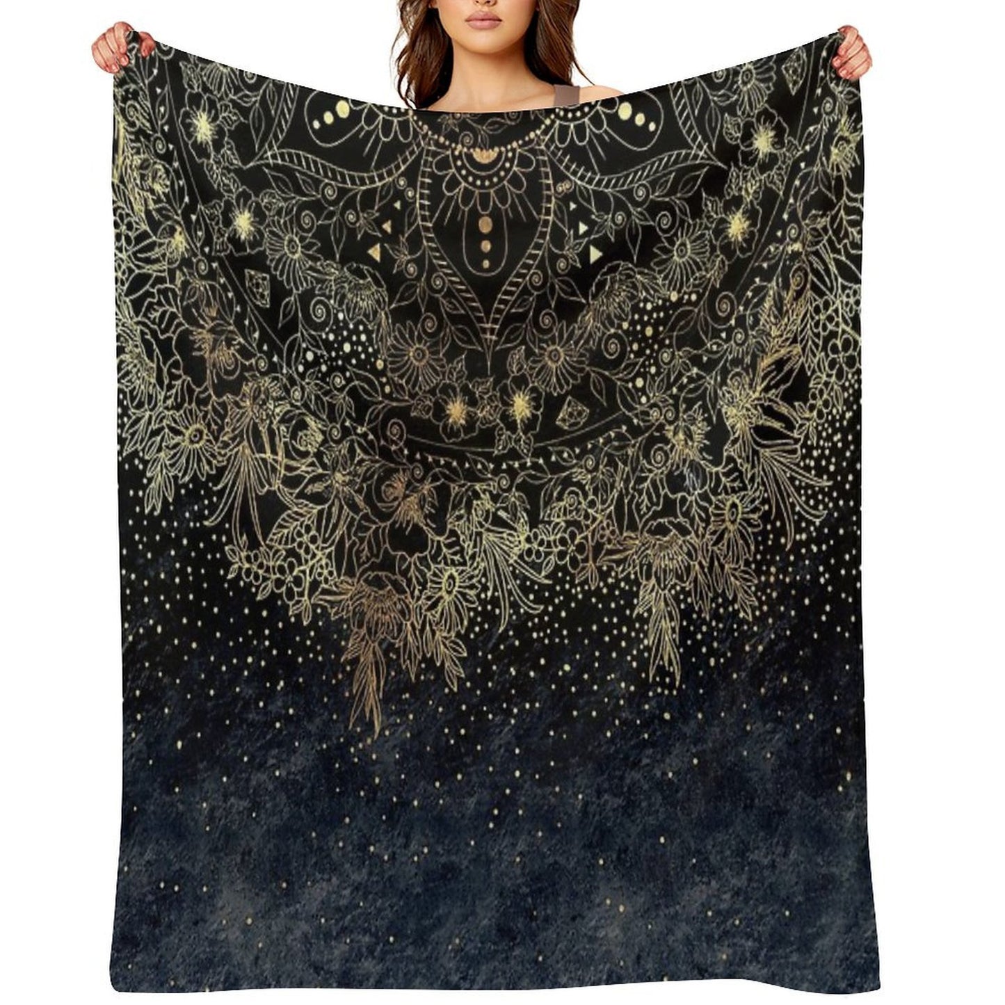 Blue Gold Mandala Floral Multi-functional Throw Blanket