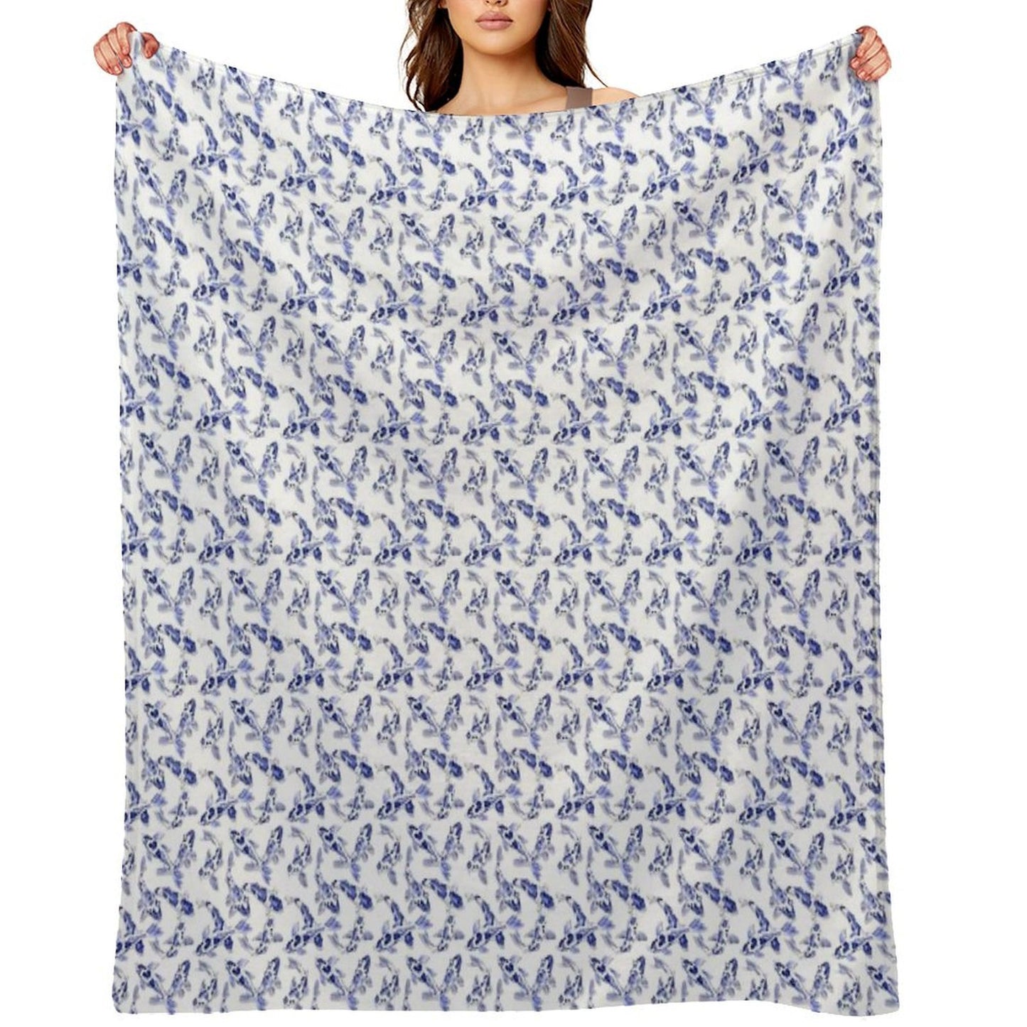 Blue And White Koi Fish Artwork – Zen Wall Decor for Home & Office Versatility Throw Blanket