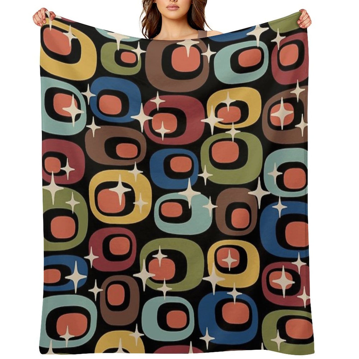 Mid-Century Modern Atomic Abstract Pattern Travel-friendly Throw Blanket