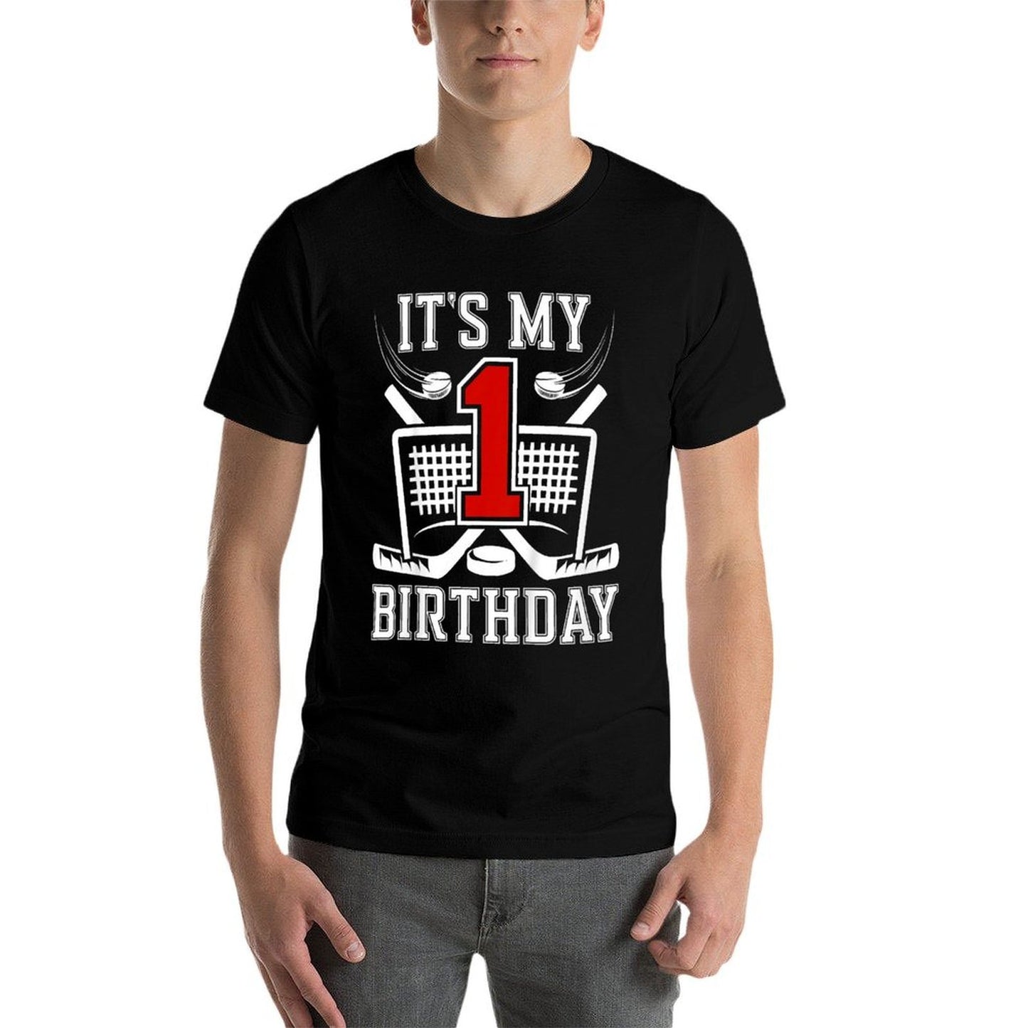 Kids 1st Birthday Ice Hockey Boy 1 Year Old Ice Hockey Player Durable T-Shirt