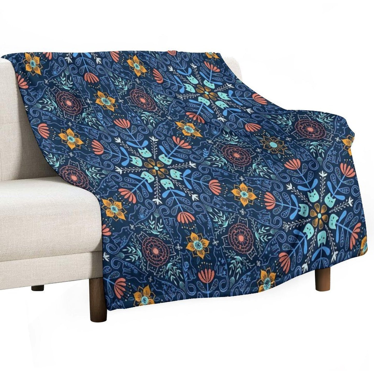 Cats Kaleidoscope. Flowers And Kitties. Velvety-soft Throw Blanket