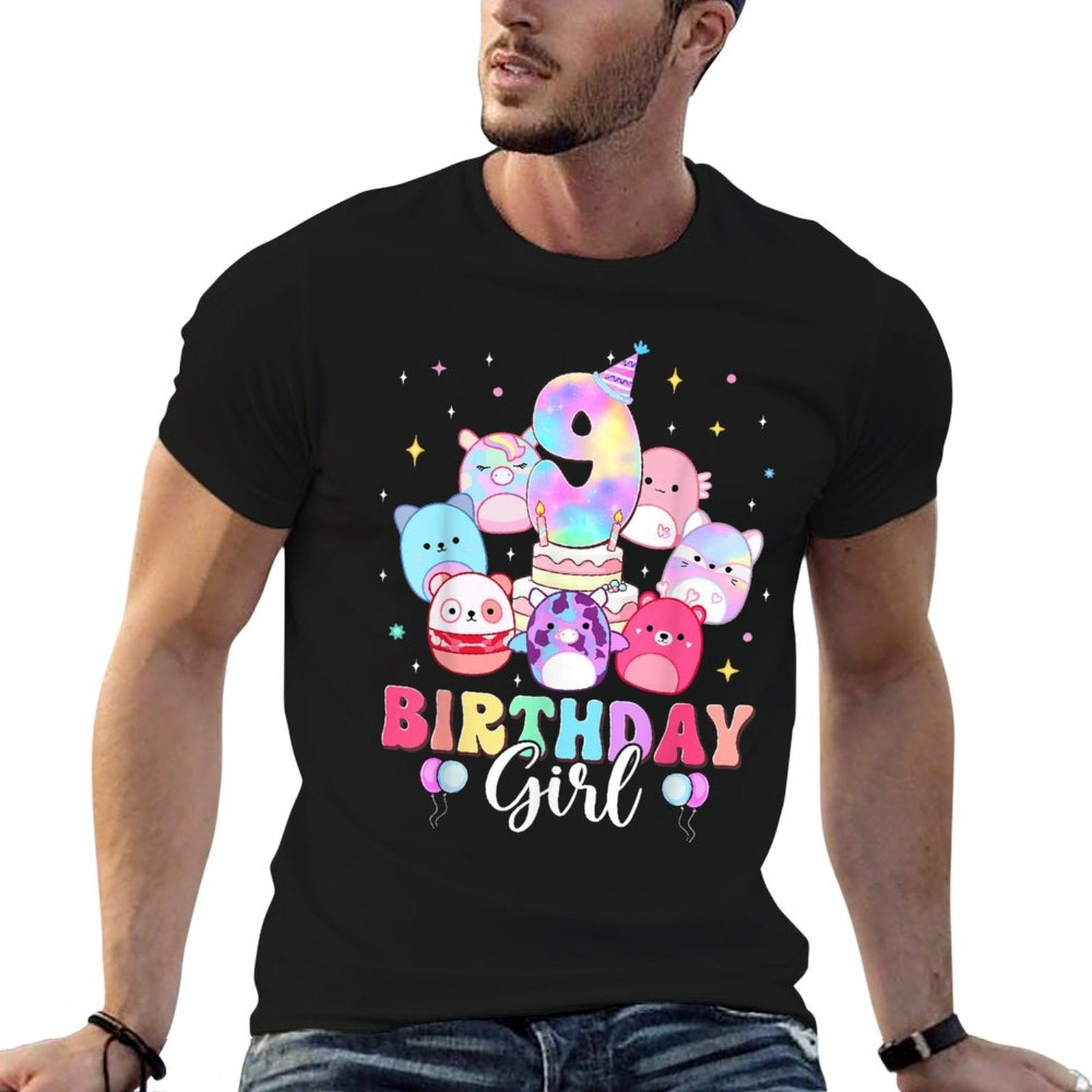 Happy Birthday Girl Squish Squad Mallow Girls 9th Birthday  Relaxed-fit T-Shirt