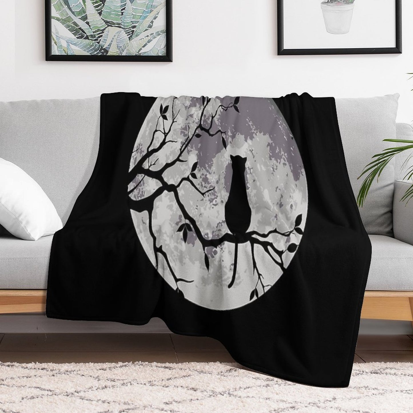 The Cat And The Moon Compact Throw Blanket