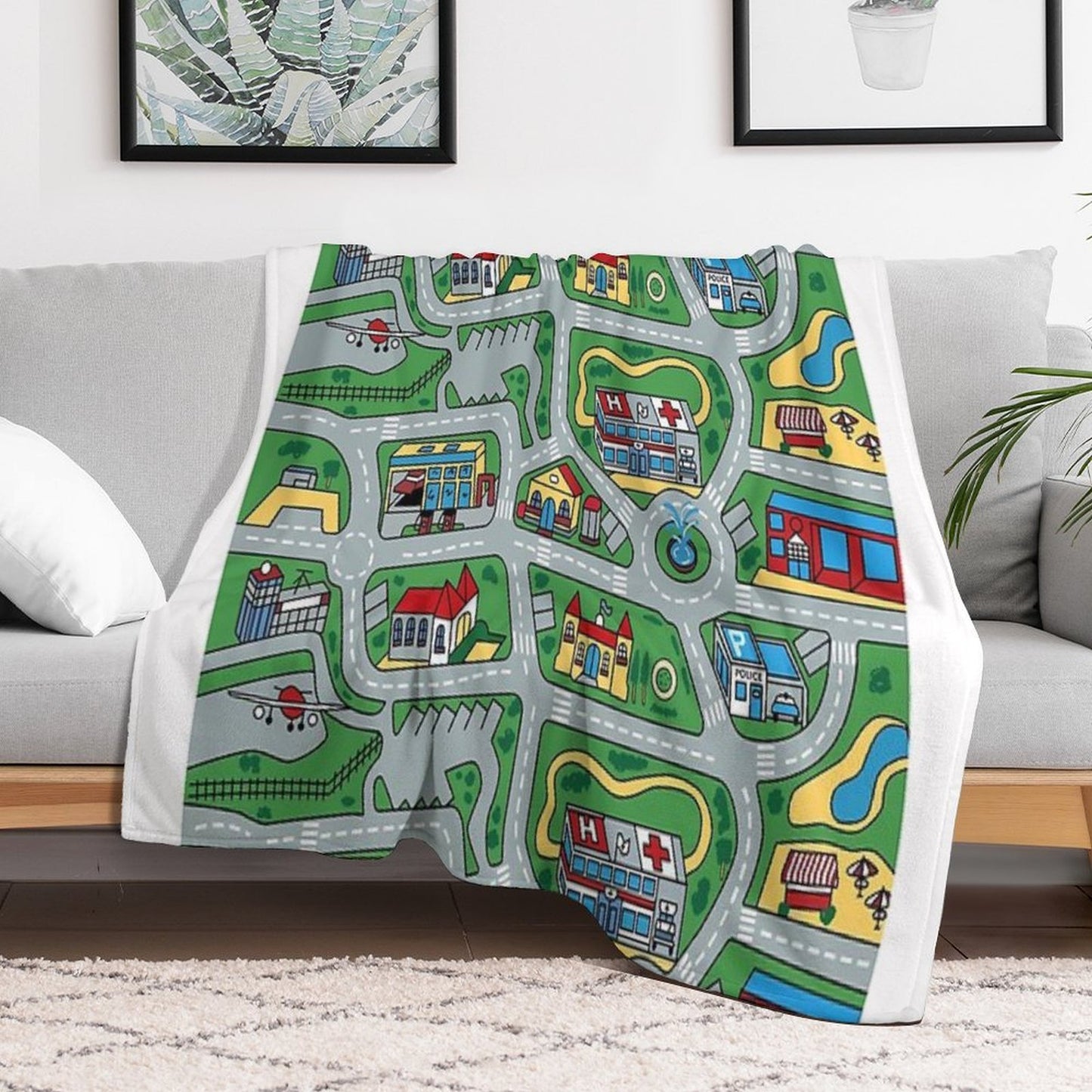 Car City Carpet Road Rug 90s Nostalgic Toy Premium Throw Blanket