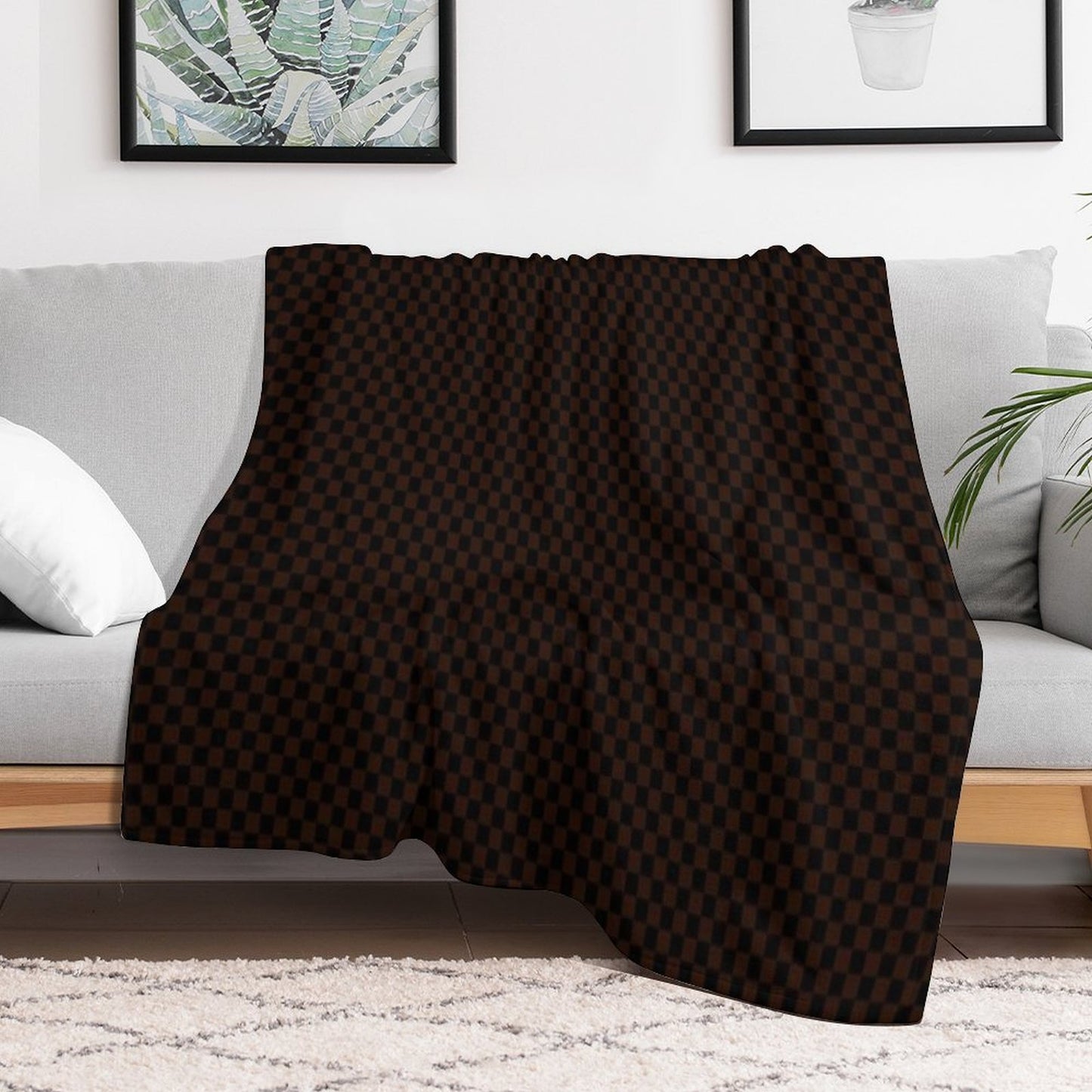 Checkers - Dark Brown And Black Pattern Mat Lightweight Throw Blanket